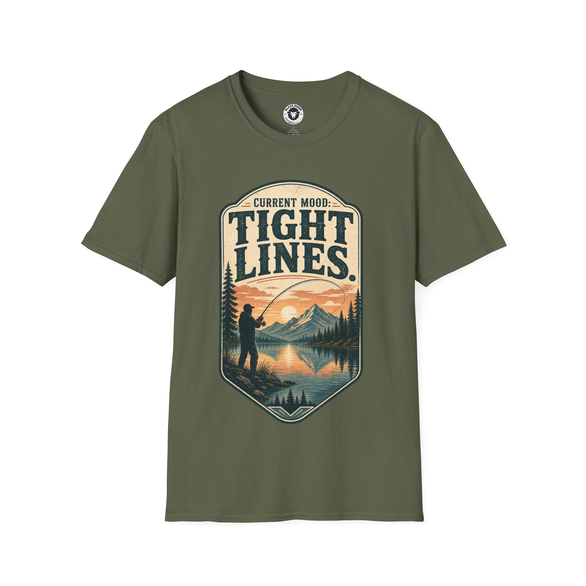 Fishing T-Shirt — "Current Mood: Tight Lines" Outdoor Angler Graphic Tee