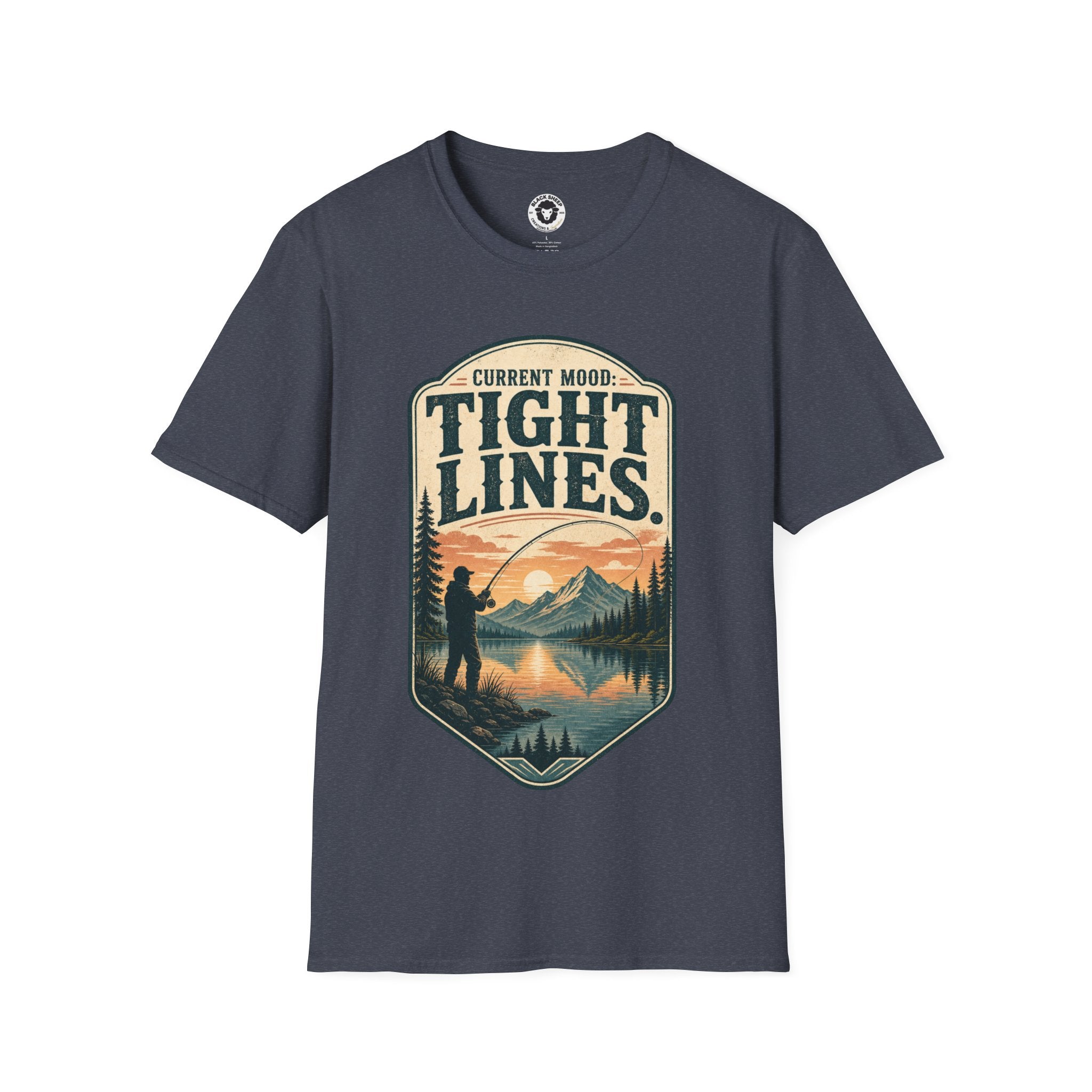 Fishing T-Shirt — "Current Mood: Tight Lines" Outdoor Angler Graphic Tee