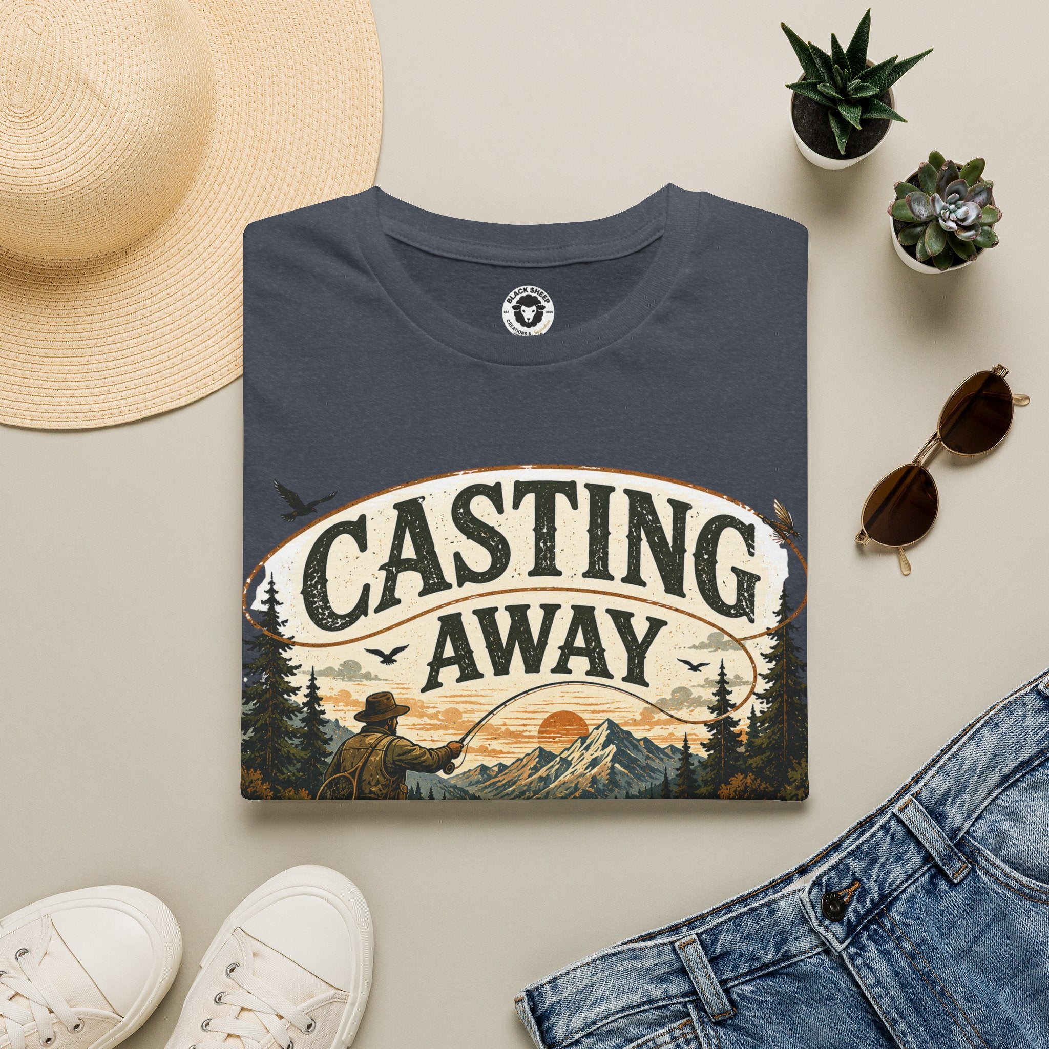 Fishing T-Shirt — "Casting Away Responsibilities" Vintage Outdoor Tee