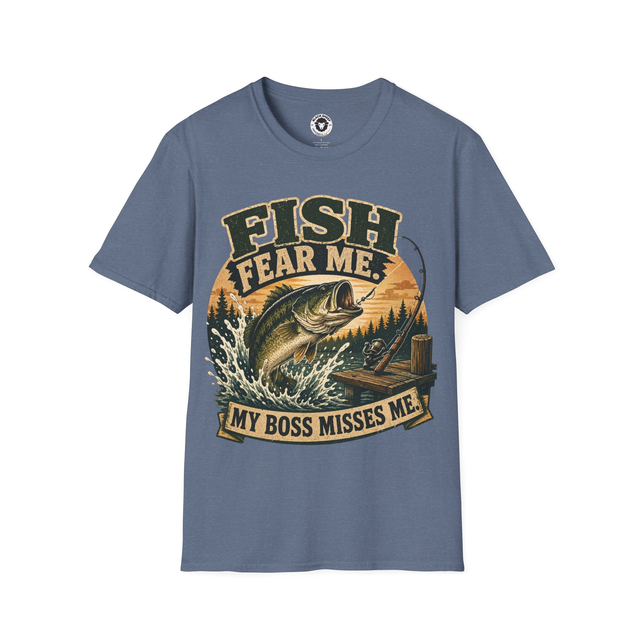 Fish Fear Me T-Shirt — Retro Fishing Graphic Tee ("My Boss Misses Me")