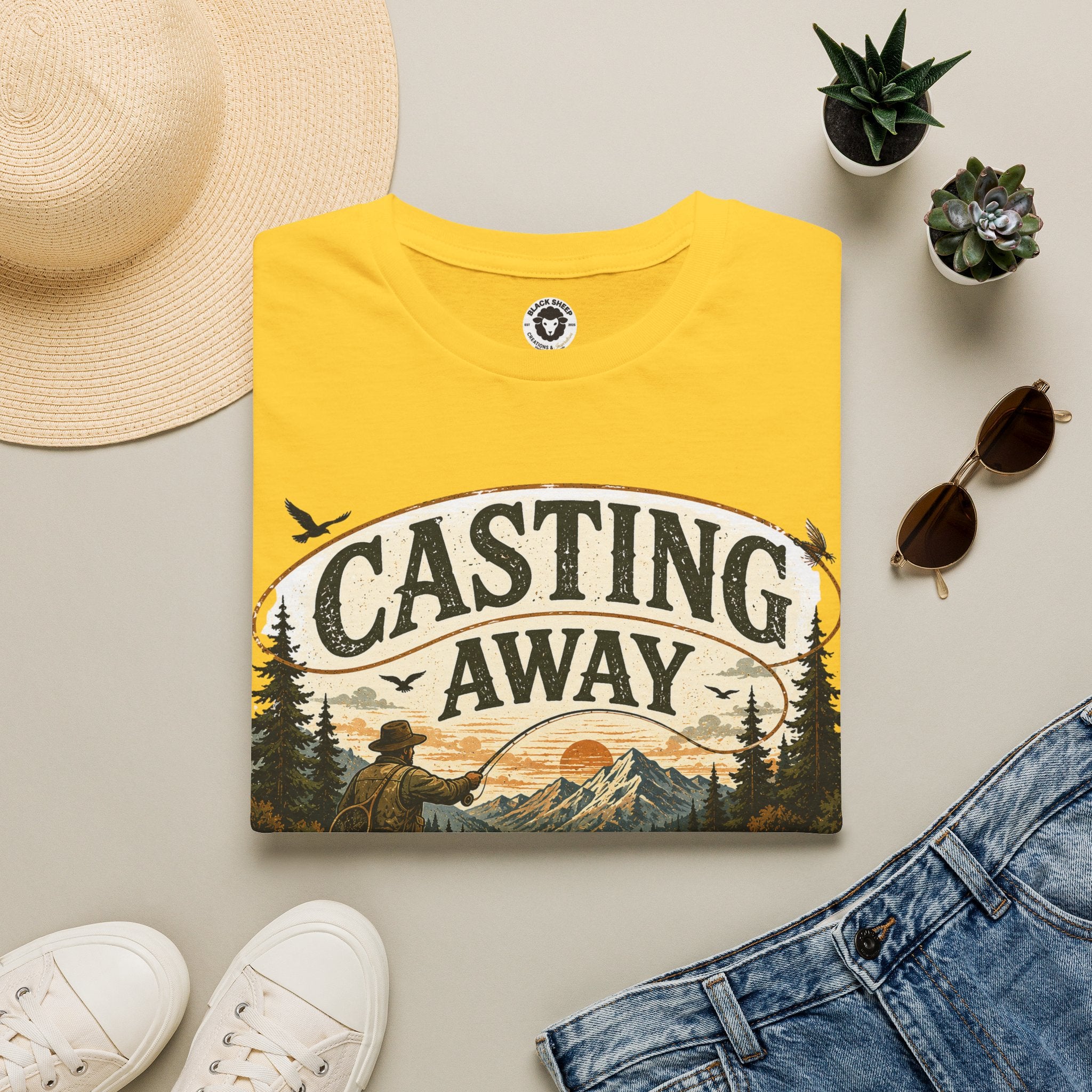 Fishing T-Shirt — "Casting Away Responsibilities" Vintage Outdoor Tee