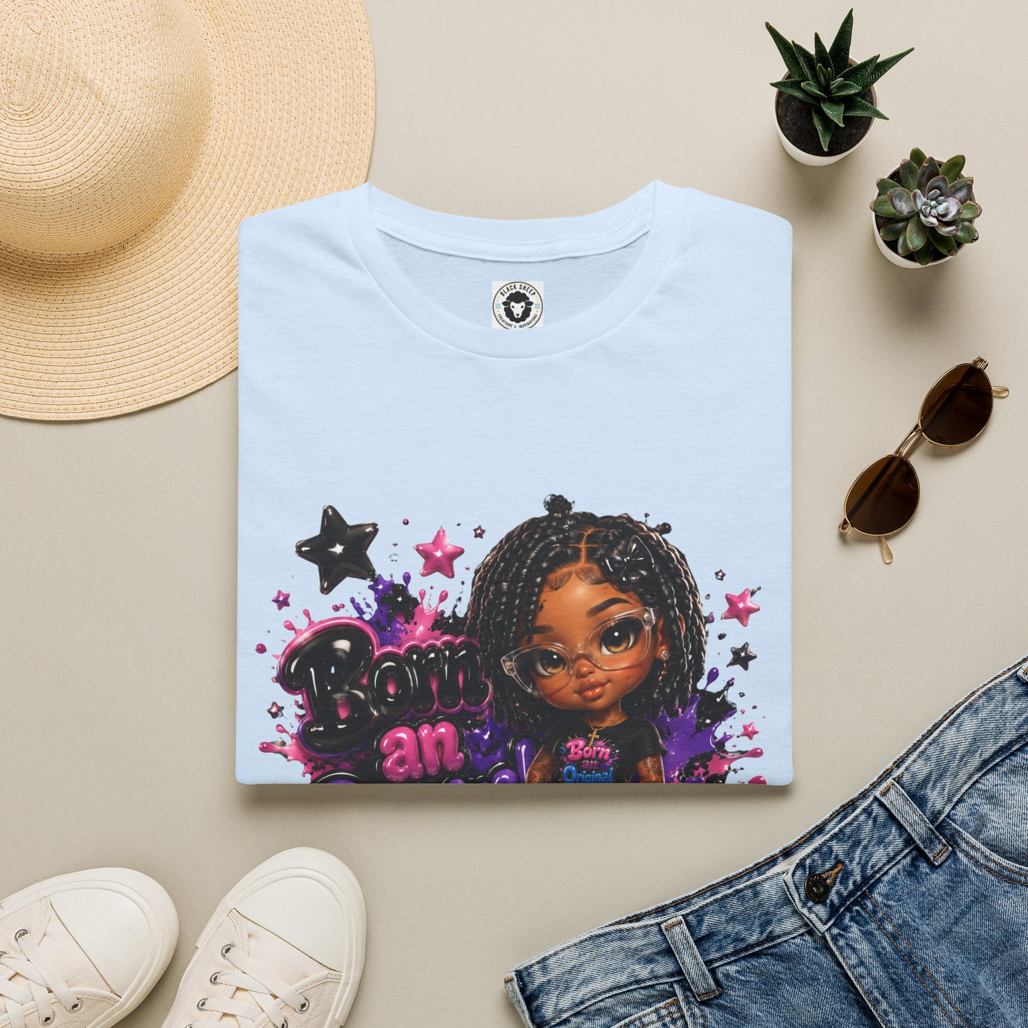 Cute Girl Doll Graphic T-Shirt — "Born an Original" Casual Tee
