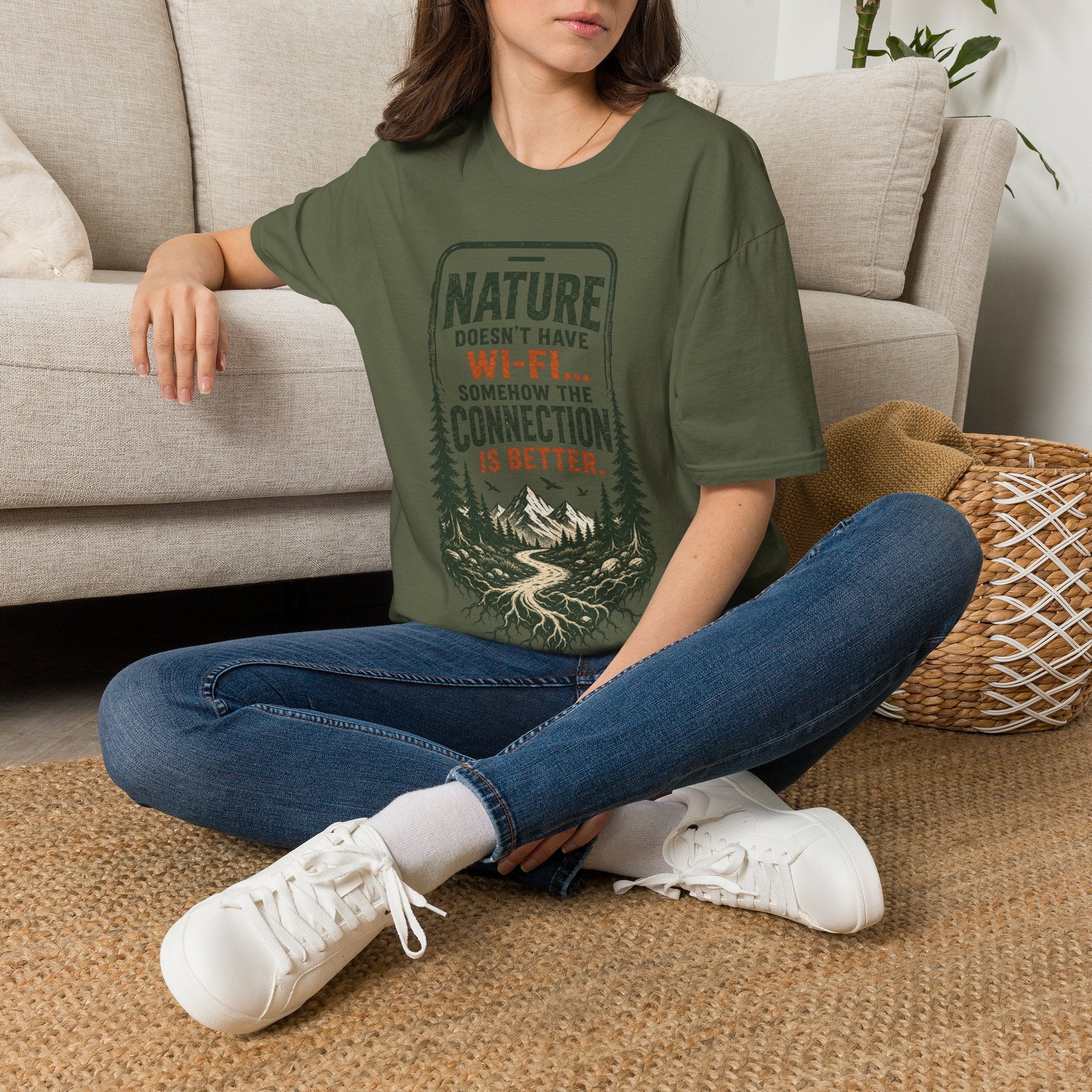 Nature Doesn’t Have Wi‑Fi T-Shirt — Vintage Outdoor Adventure Graphic Tee
