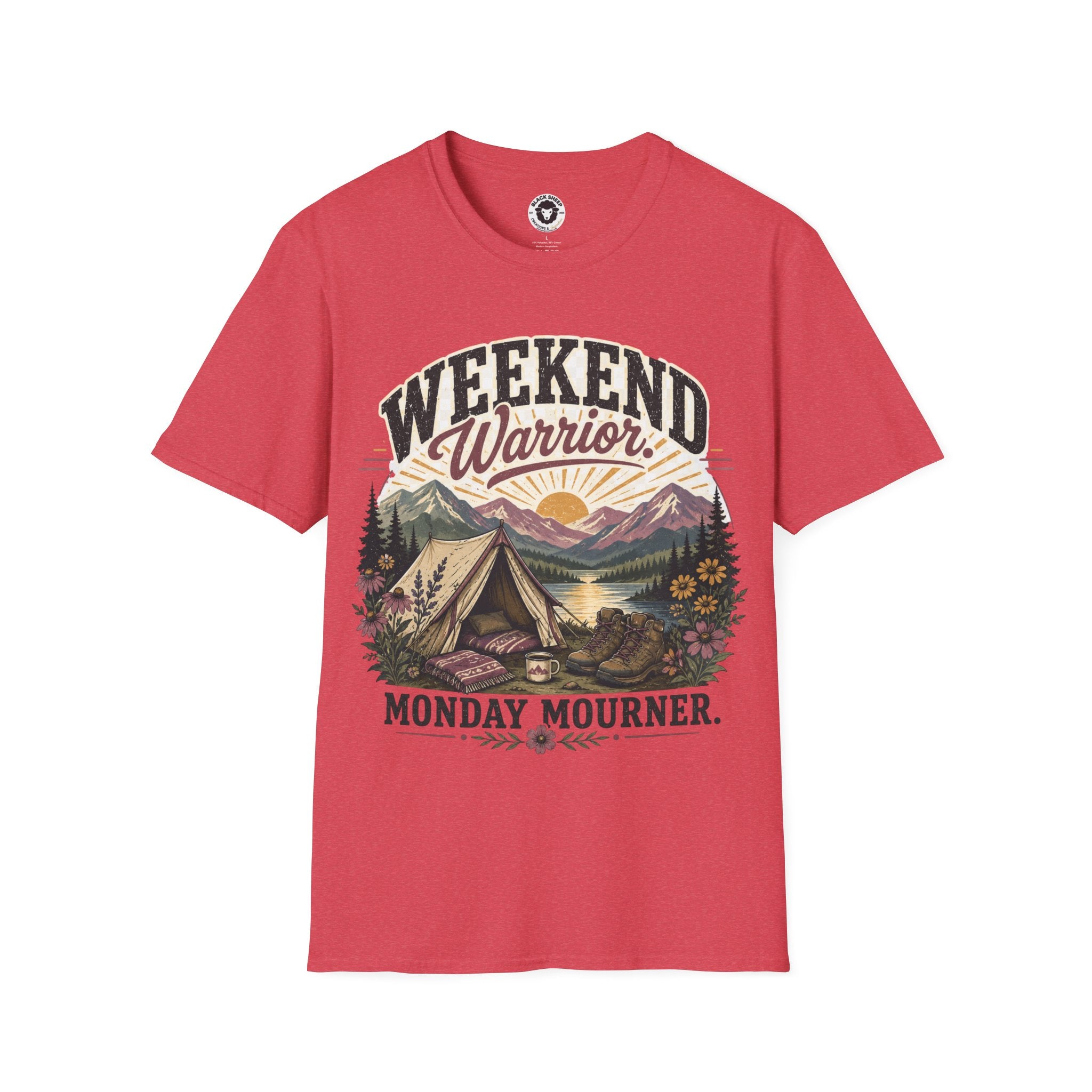 Weekend Warrior T-Shirt — Vintage Camping Adventure Graphic Tee ("Monday Mourns")