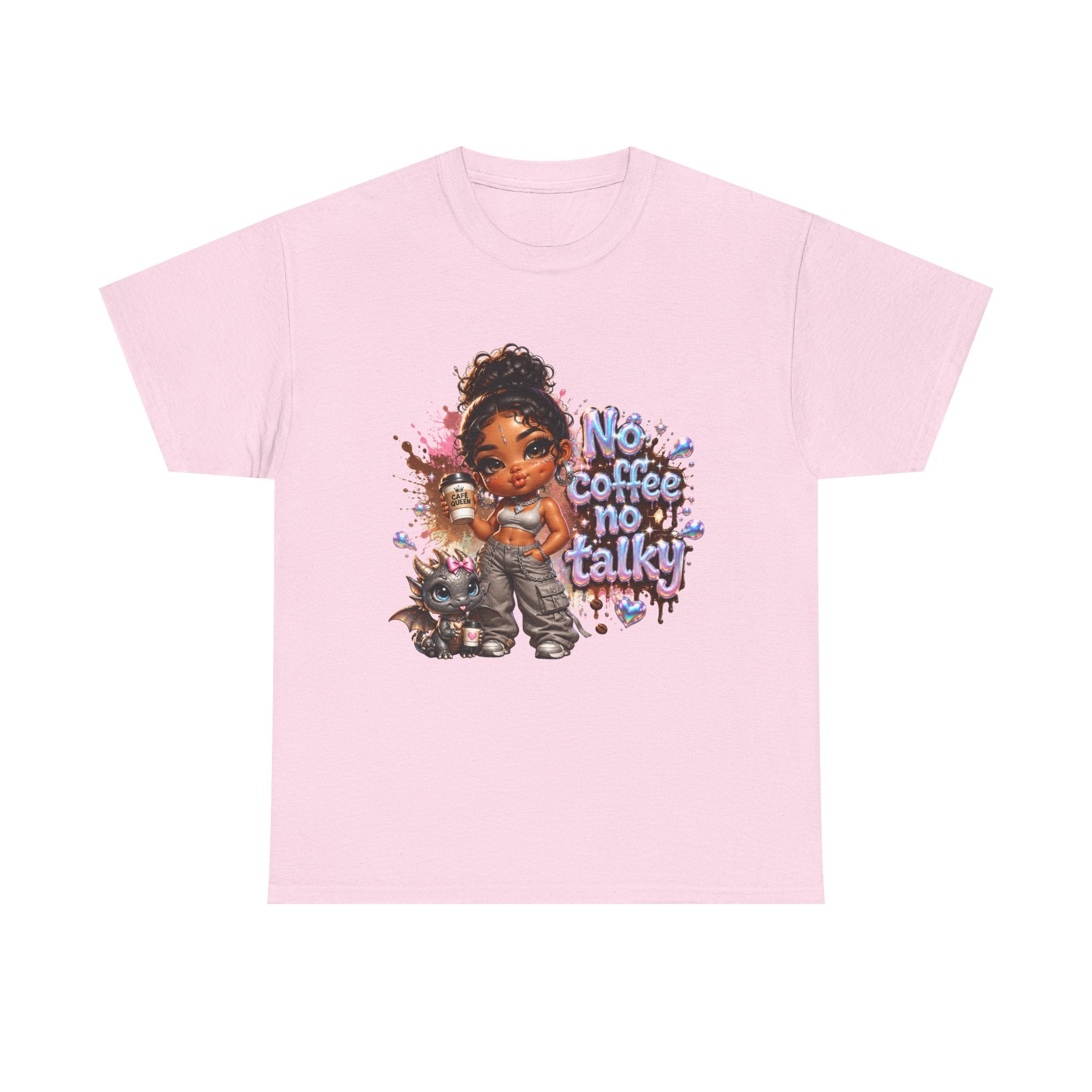 T-Shirt — "No Coffee No Talky" Cute Girl & Cat Graphic Tee