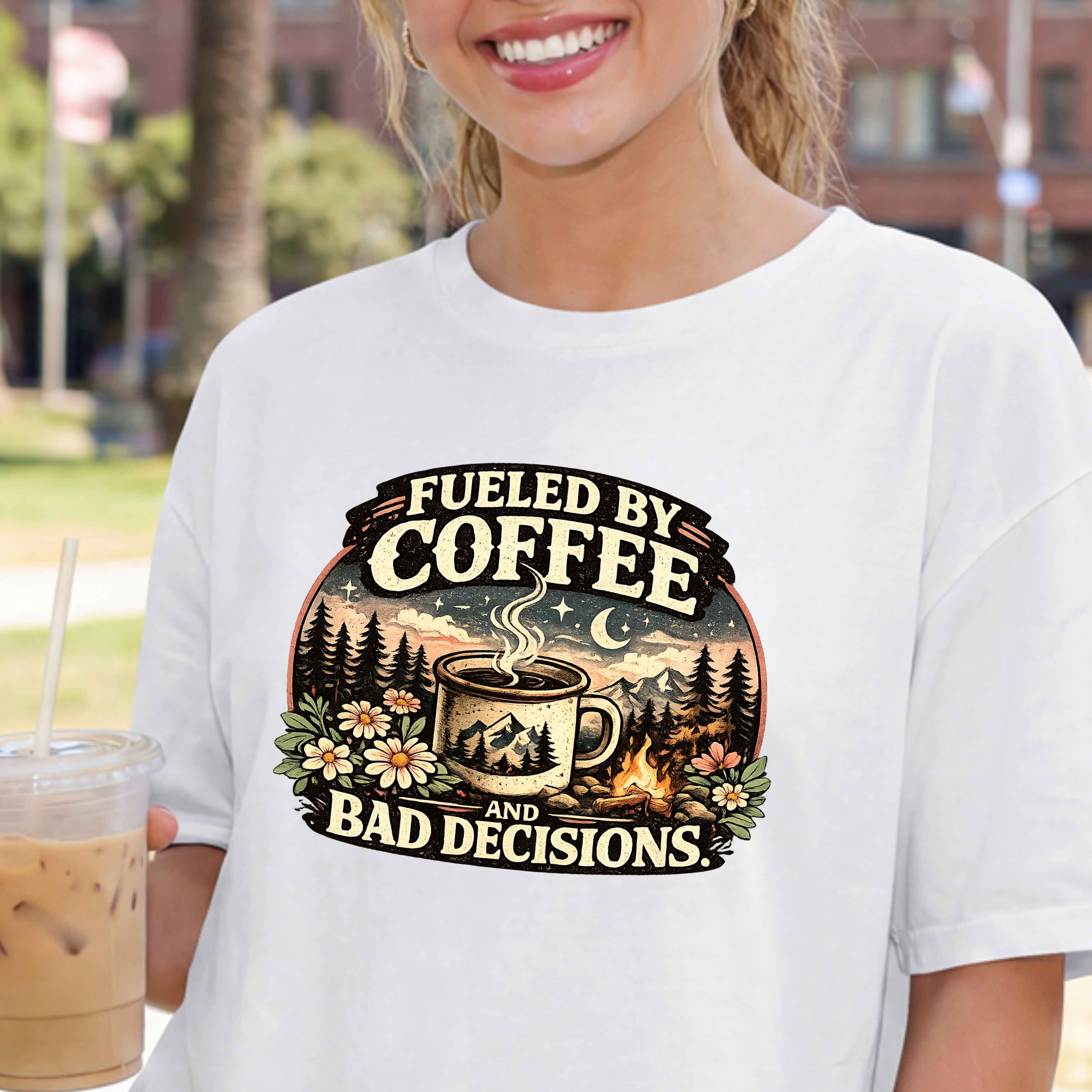Coffee T‑Shirt — “Fueled By Coffee (and Bad Decisions)” Retro Graphic Tee