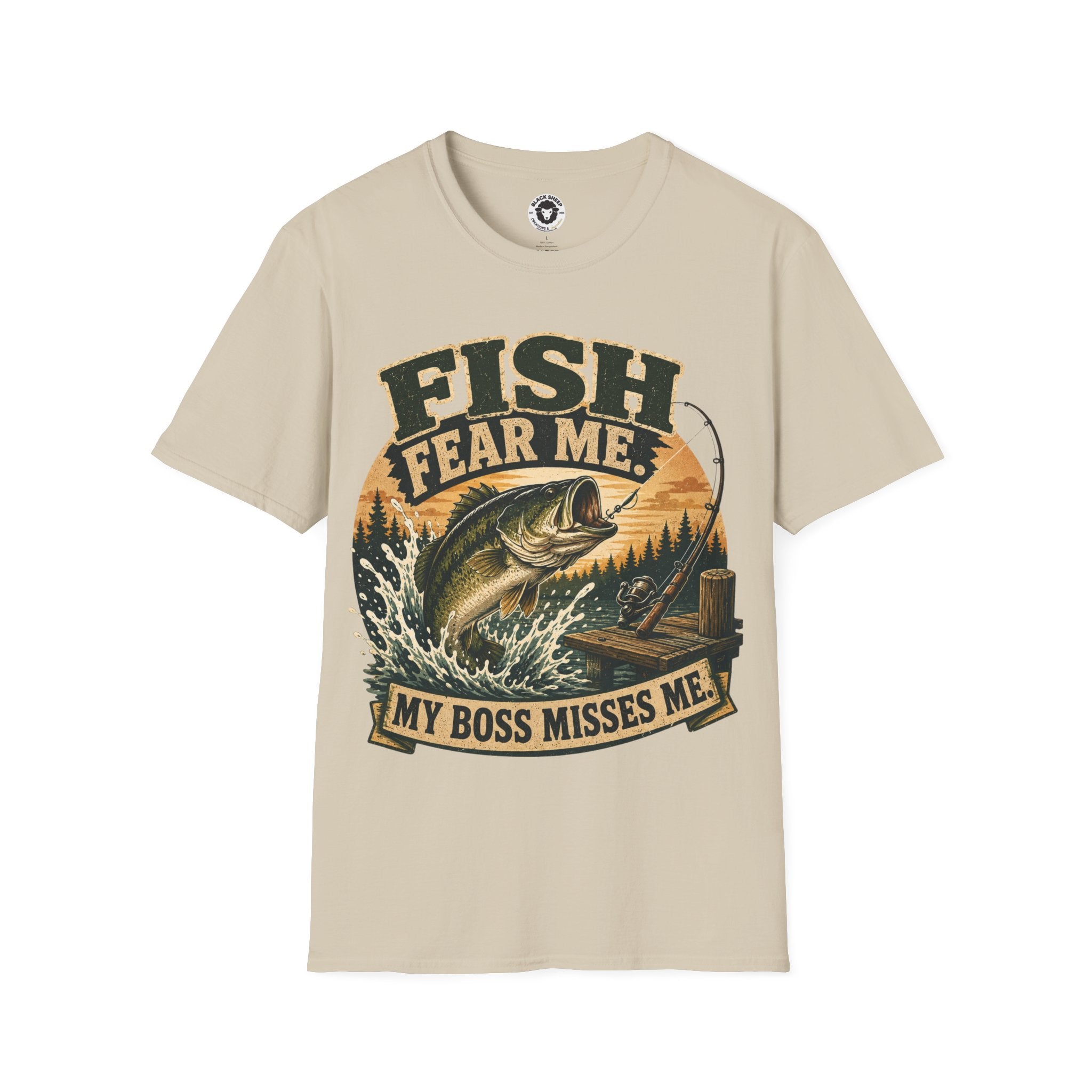 Fish Fear Me T-Shirt — Retro Fishing Graphic Tee ("My Boss Misses Me")