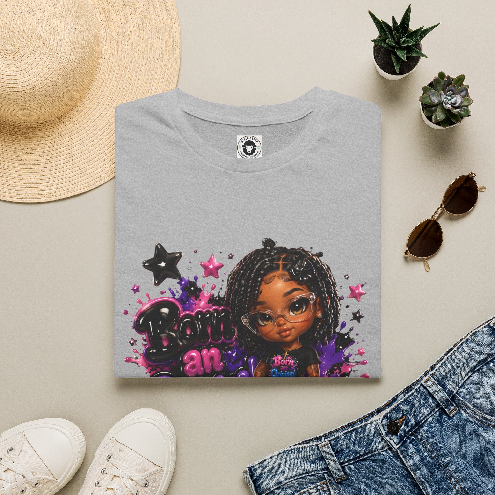 Cute Girl Doll Graphic T-Shirt — "Born an Original" Casual Tee