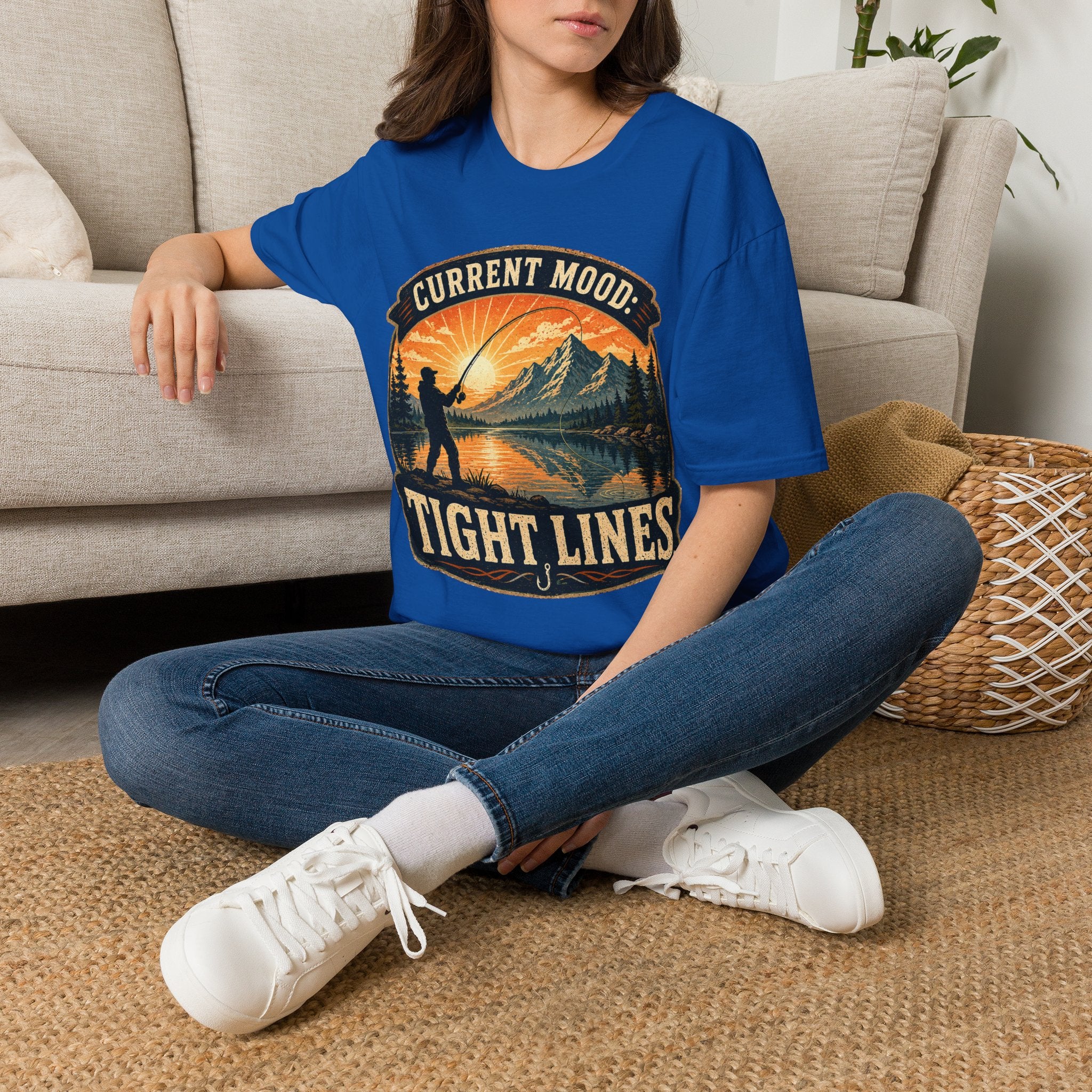 Fishing T-Shirt — “Current Mood: Tight Lines” Vintage Outdoors Tee