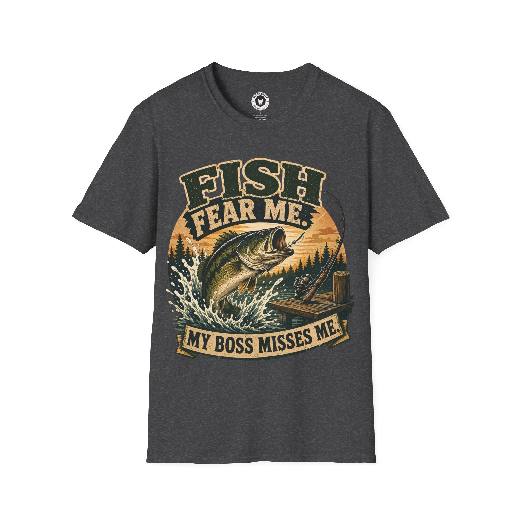 Fish Fear Me T-Shirt — Retro Fishing Graphic Tee ("My Boss Misses Me")
