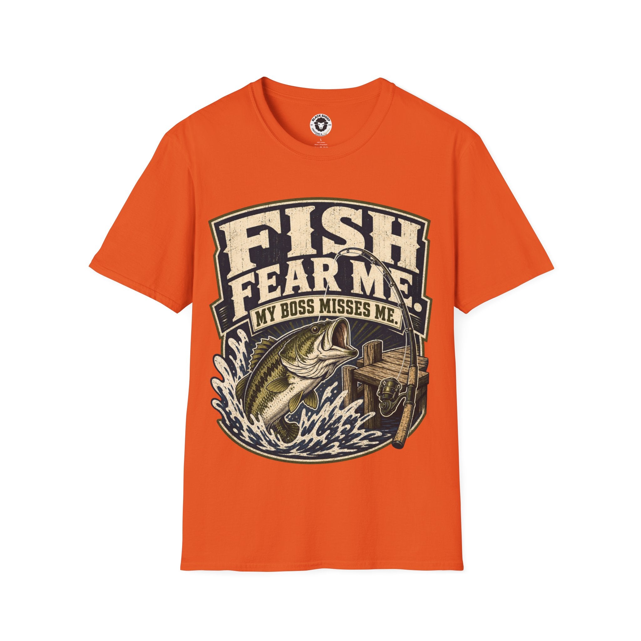 Fishing T-Shirt — "Fish Fear Me, My Boss Misses Me" Graphic Tee for Anglers