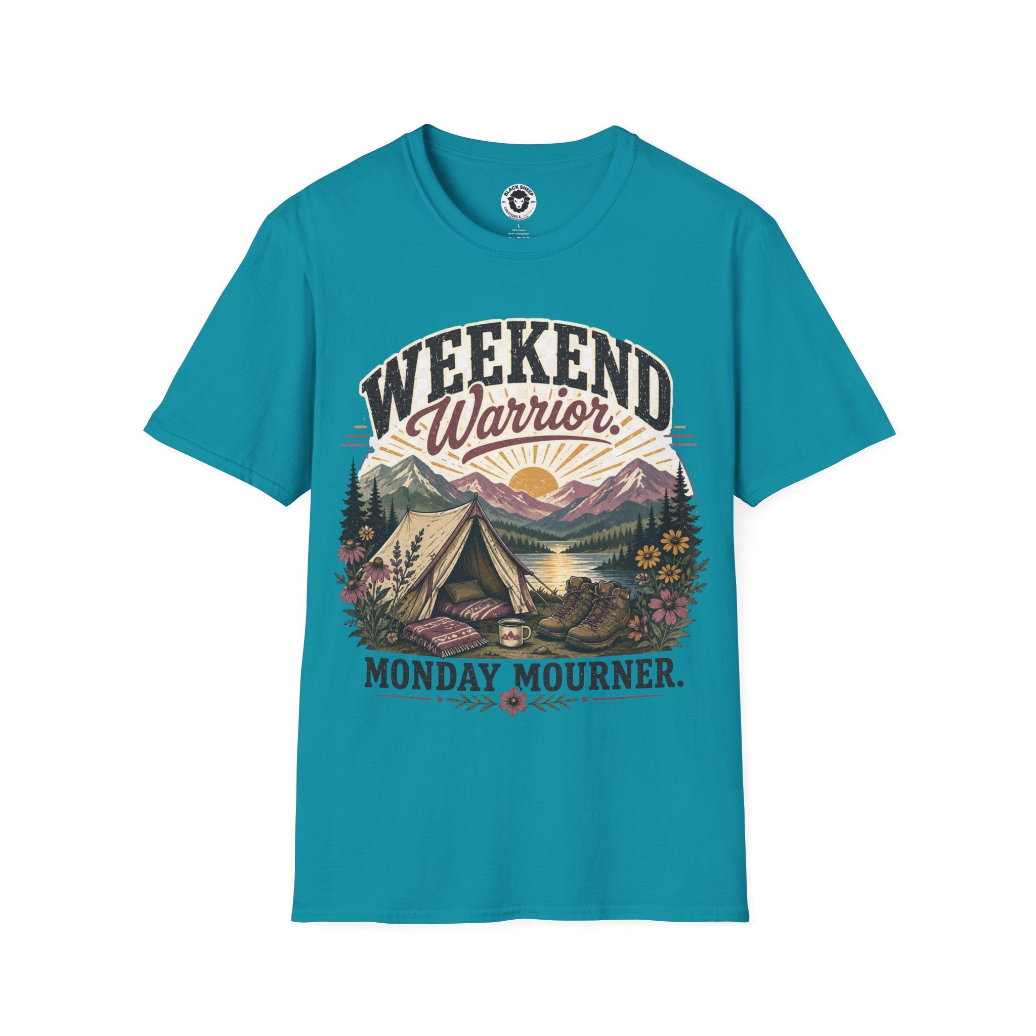 Weekend Warrior T-Shirt — Vintage Camping Adventure Graphic Tee ("Monday Mourns")