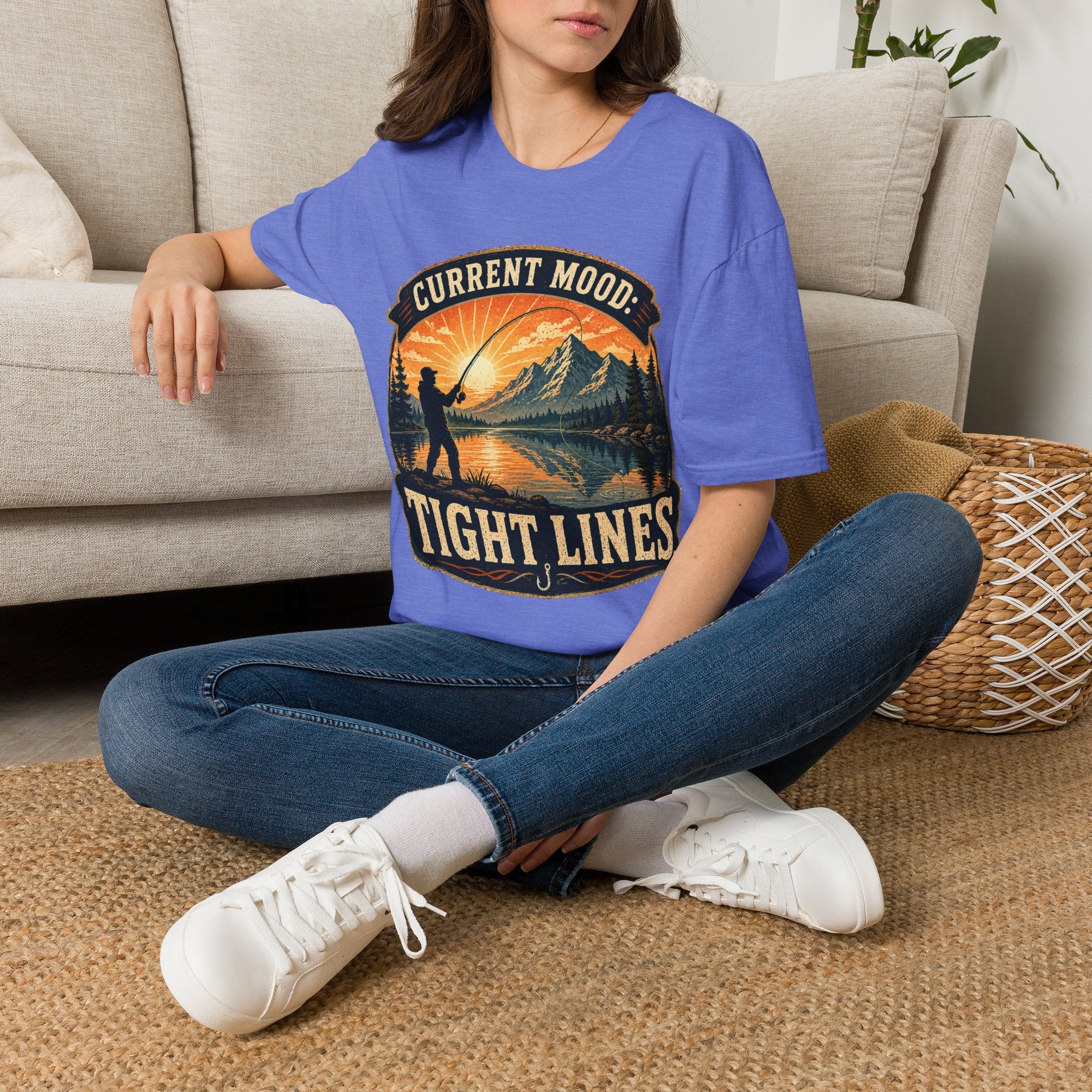 Fishing T-Shirt — “Current Mood: Tight Lines” Vintage Outdoors Tee