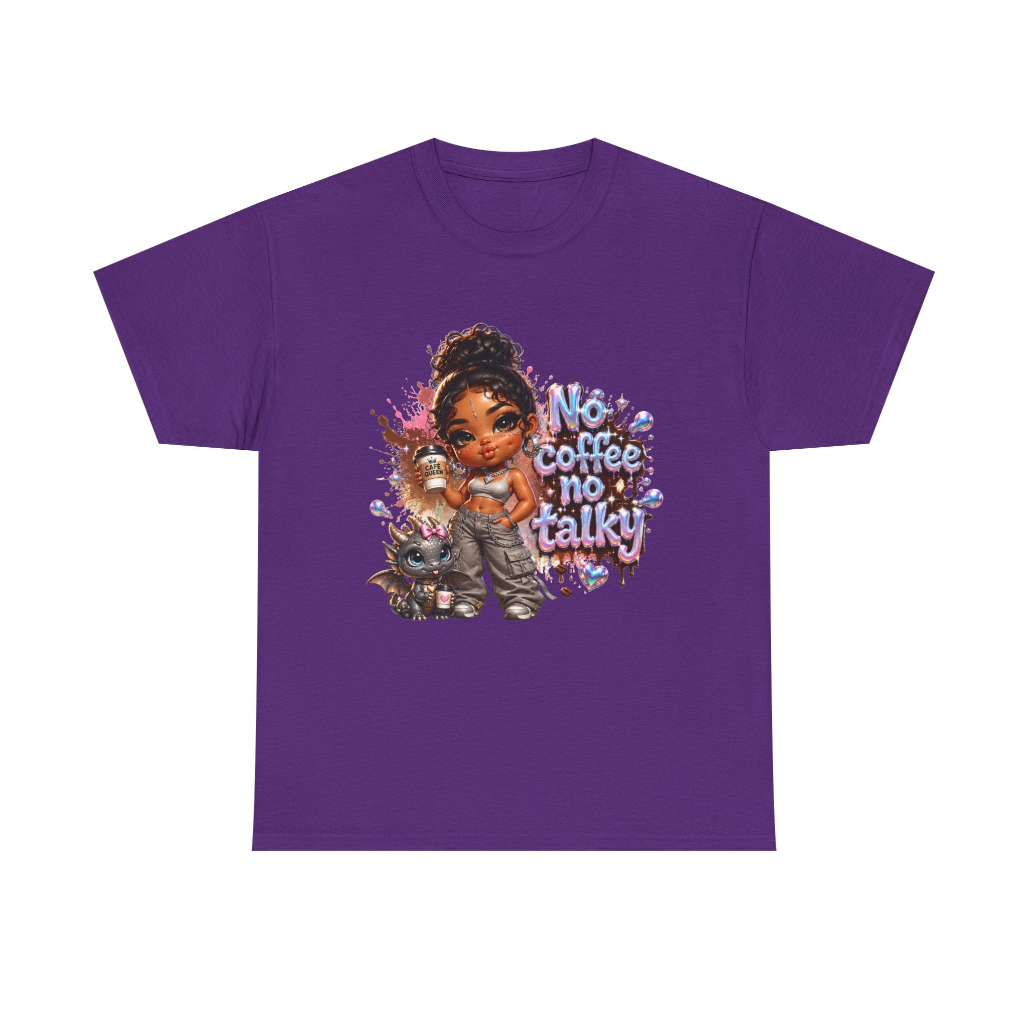 T-Shirt — "No Coffee No Talky" Cute Girl & Cat Graphic Tee