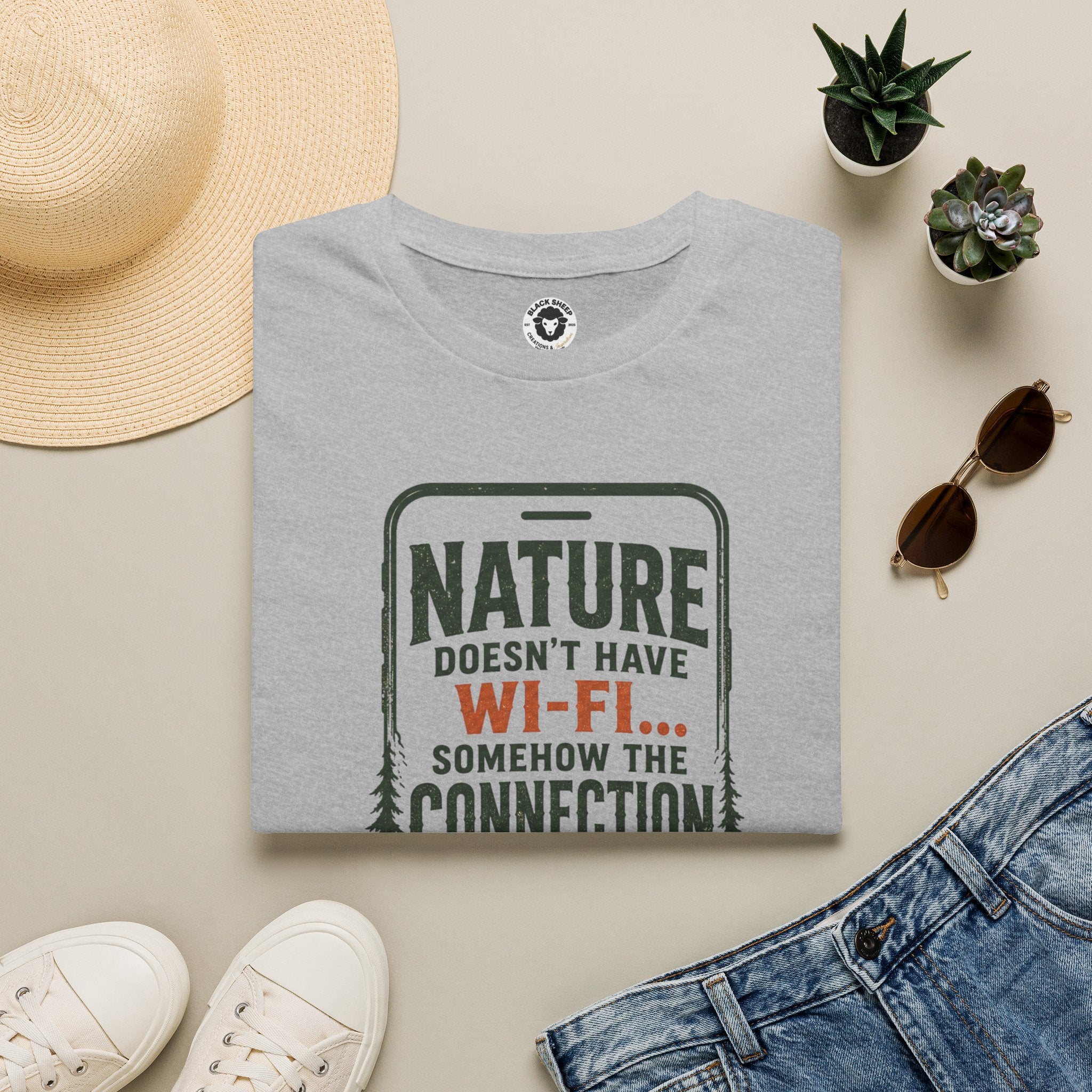 Nature Doesn’t Have Wi‑Fi T-Shirt — Vintage Outdoor Adventure Graphic Tee