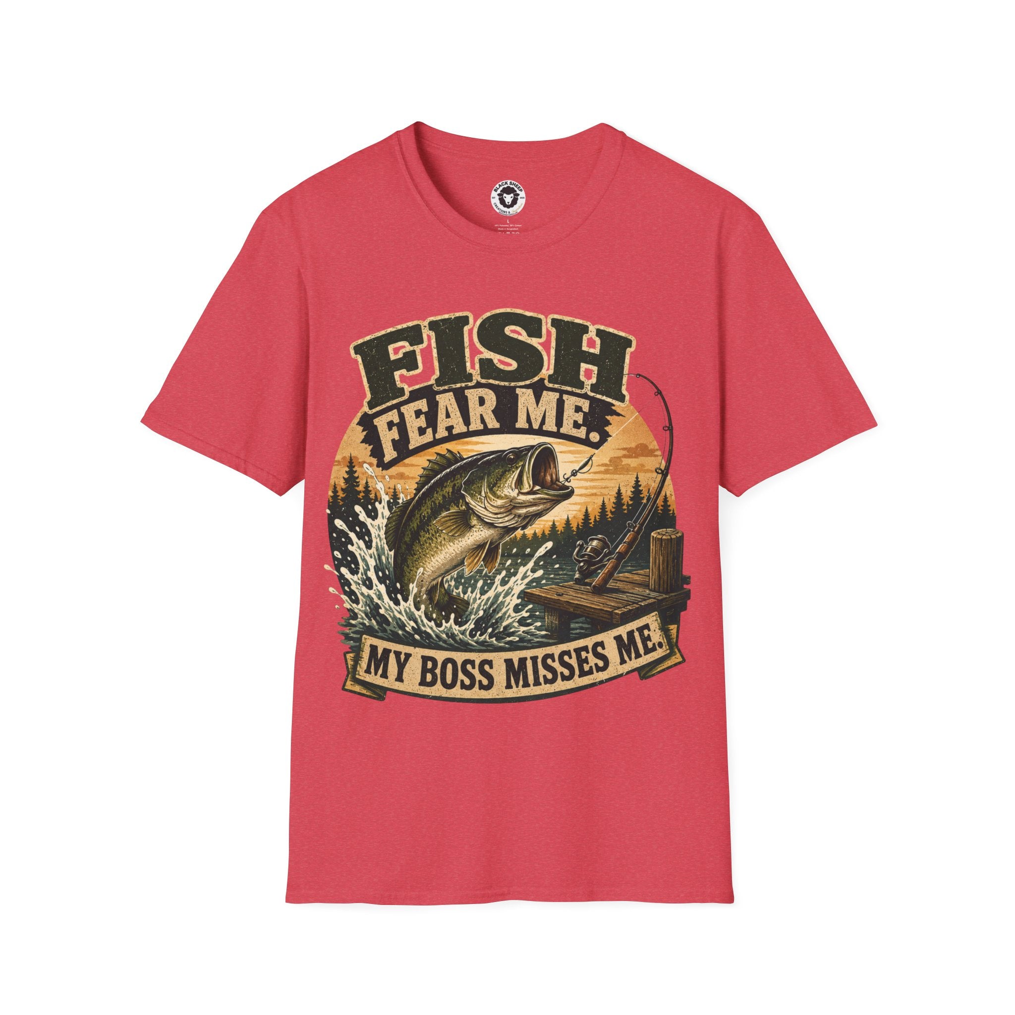 Fish Fear Me T-Shirt — Retro Fishing Graphic Tee ("My Boss Misses Me")