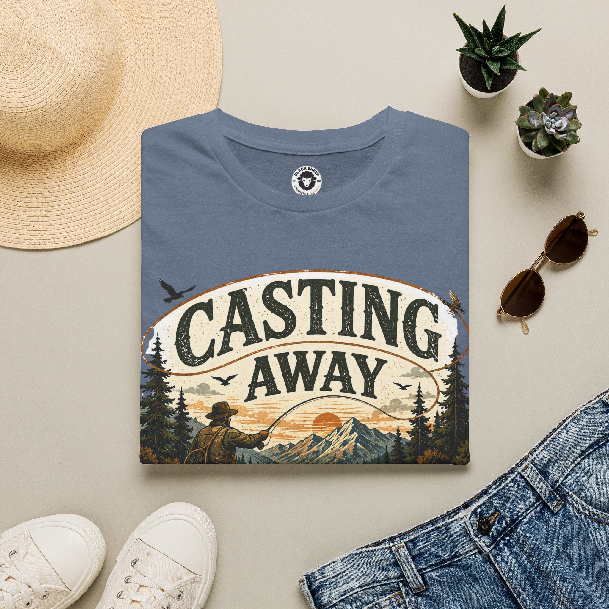 Fishing T-Shirt — "Casting Away Responsibilities" Vintage Outdoor Tee