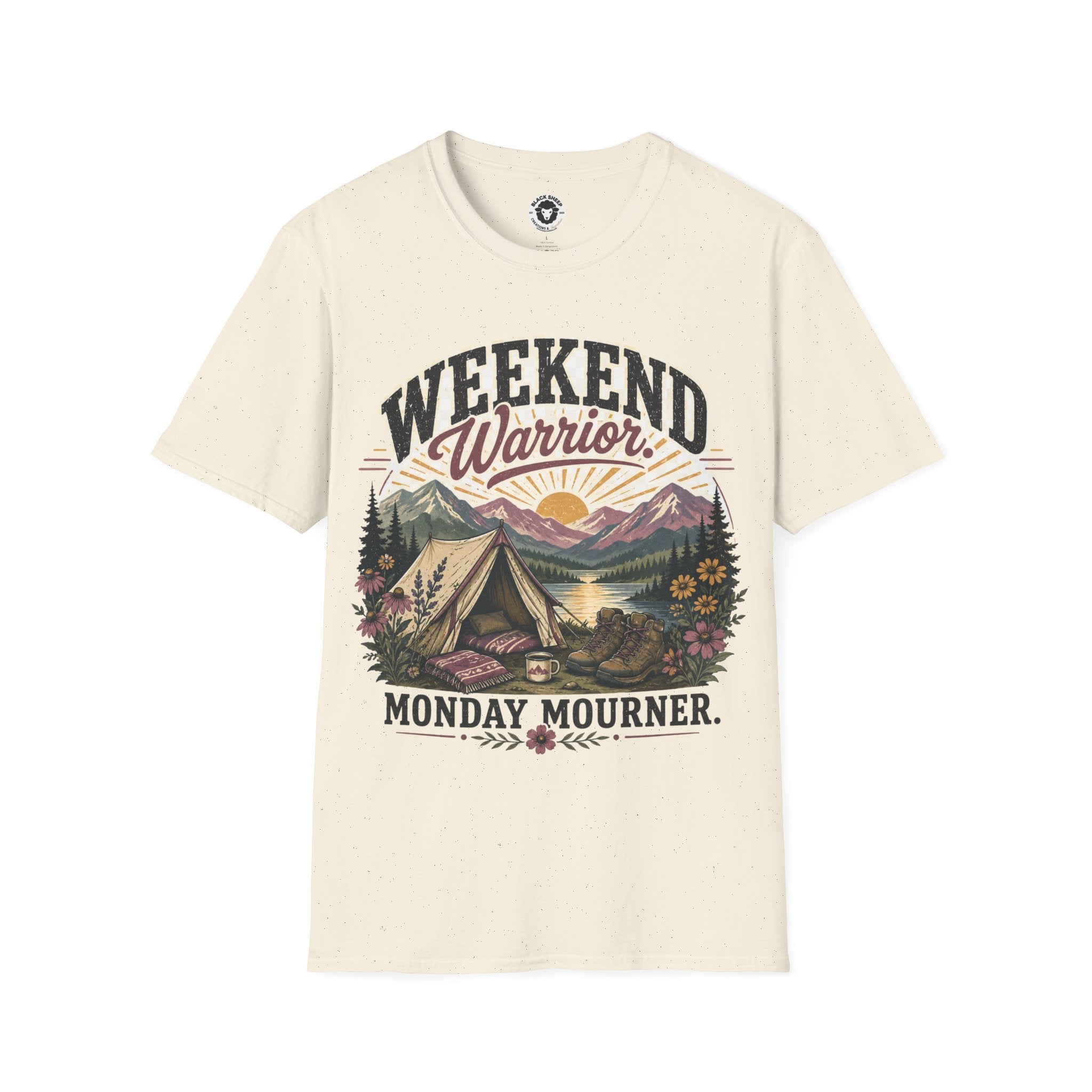 Weekend Warrior T-Shirt — Vintage Camping Adventure Graphic Tee ("Monday Mourns")