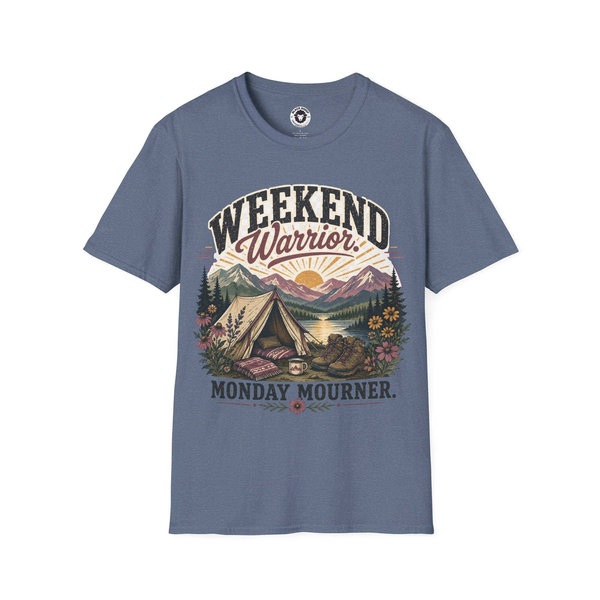 Weekend Warrior T-Shirt — Vintage Camping Adventure Graphic Tee ("Monday Mourns")