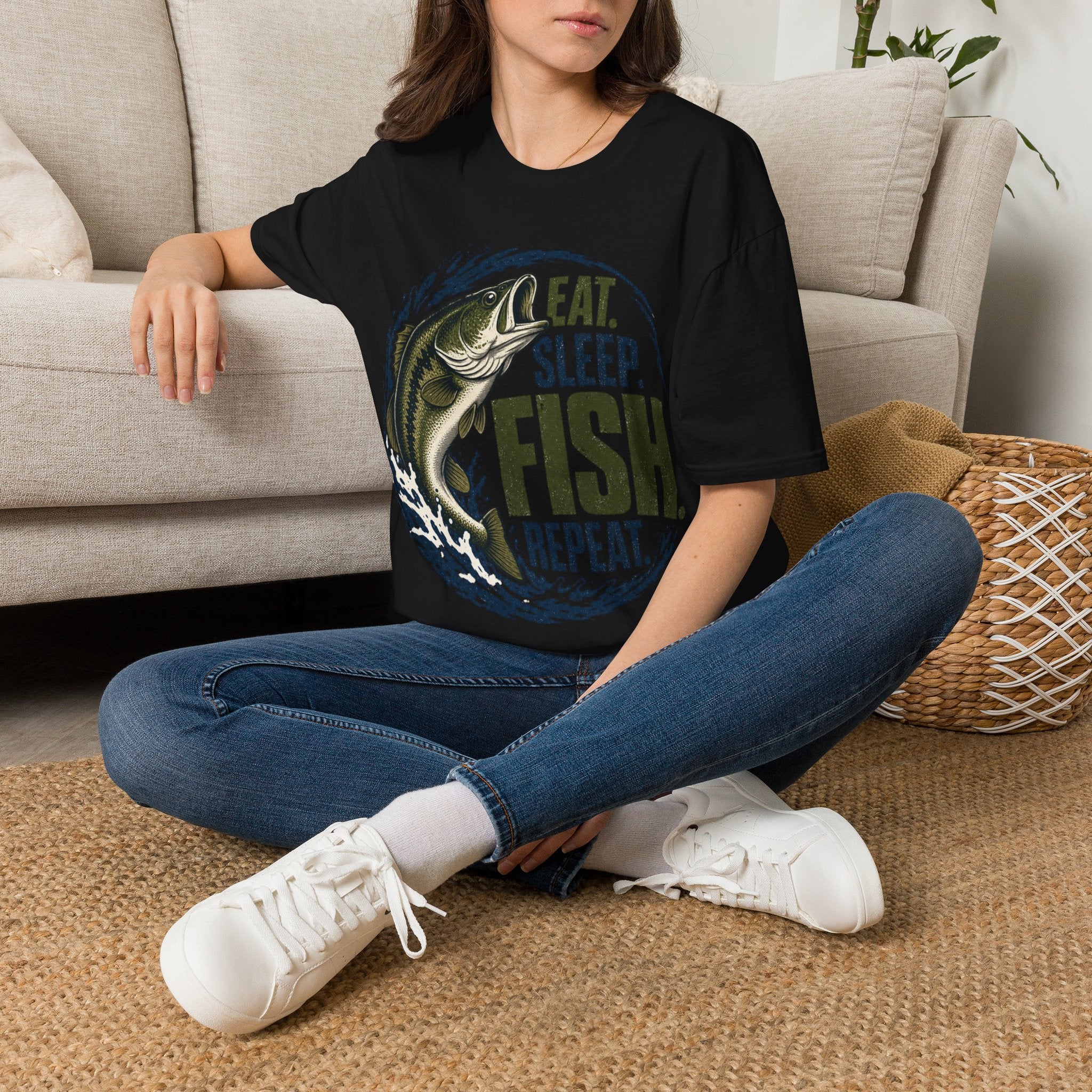 Fishing T-Shirt — "Eat. Sleep. Fish. Repeat." Graphic Tee for Anglers