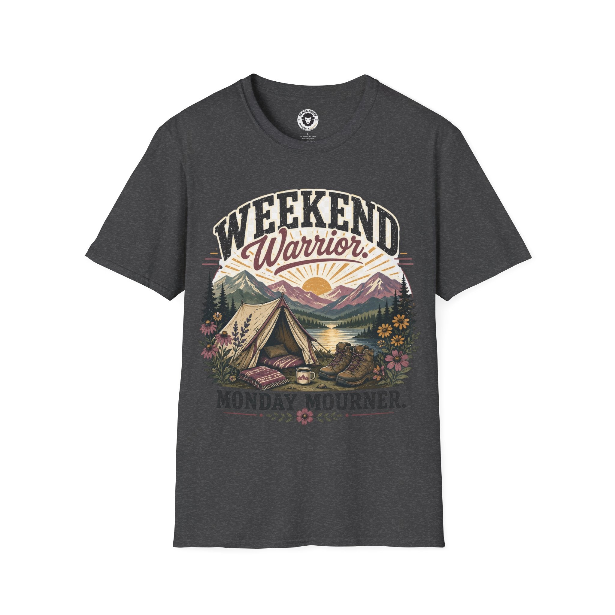 Weekend Warrior T-Shirt — Vintage Camping Adventure Graphic Tee ("Monday Mourns")