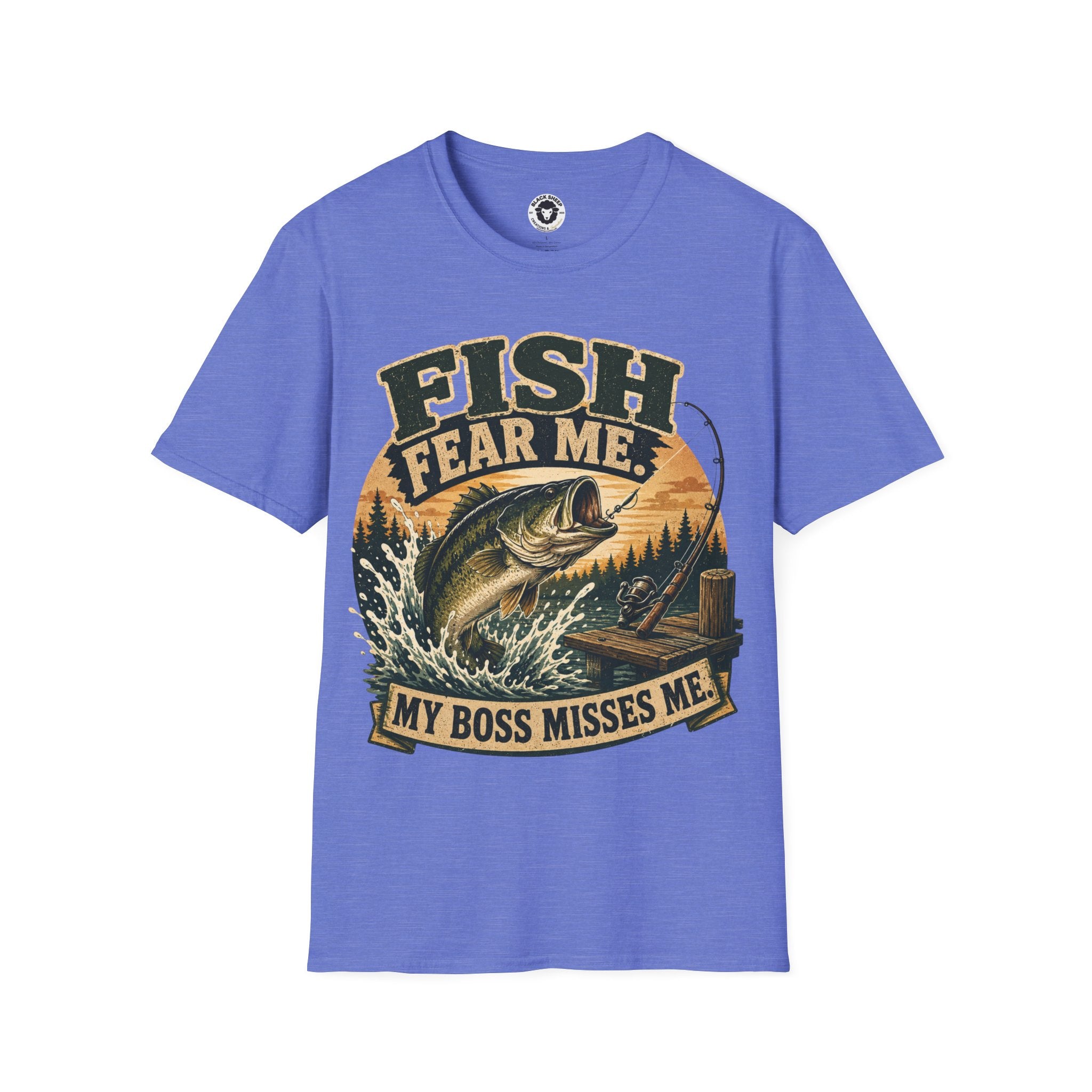 Fish Fear Me T-Shirt — Retro Fishing Graphic Tee ("My Boss Misses Me")