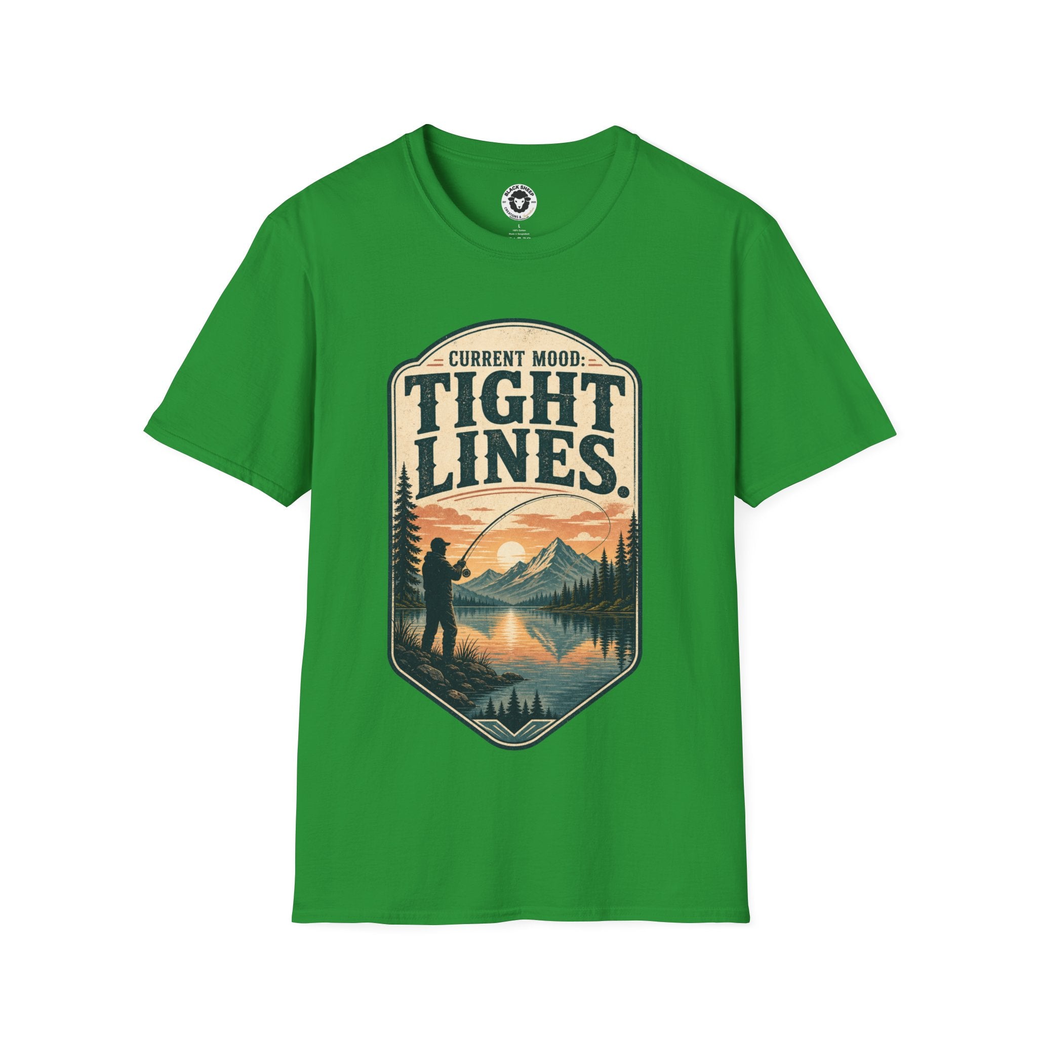 Fishing T-Shirt — "Current Mood: Tight Lines" Outdoor Angler Graphic Tee