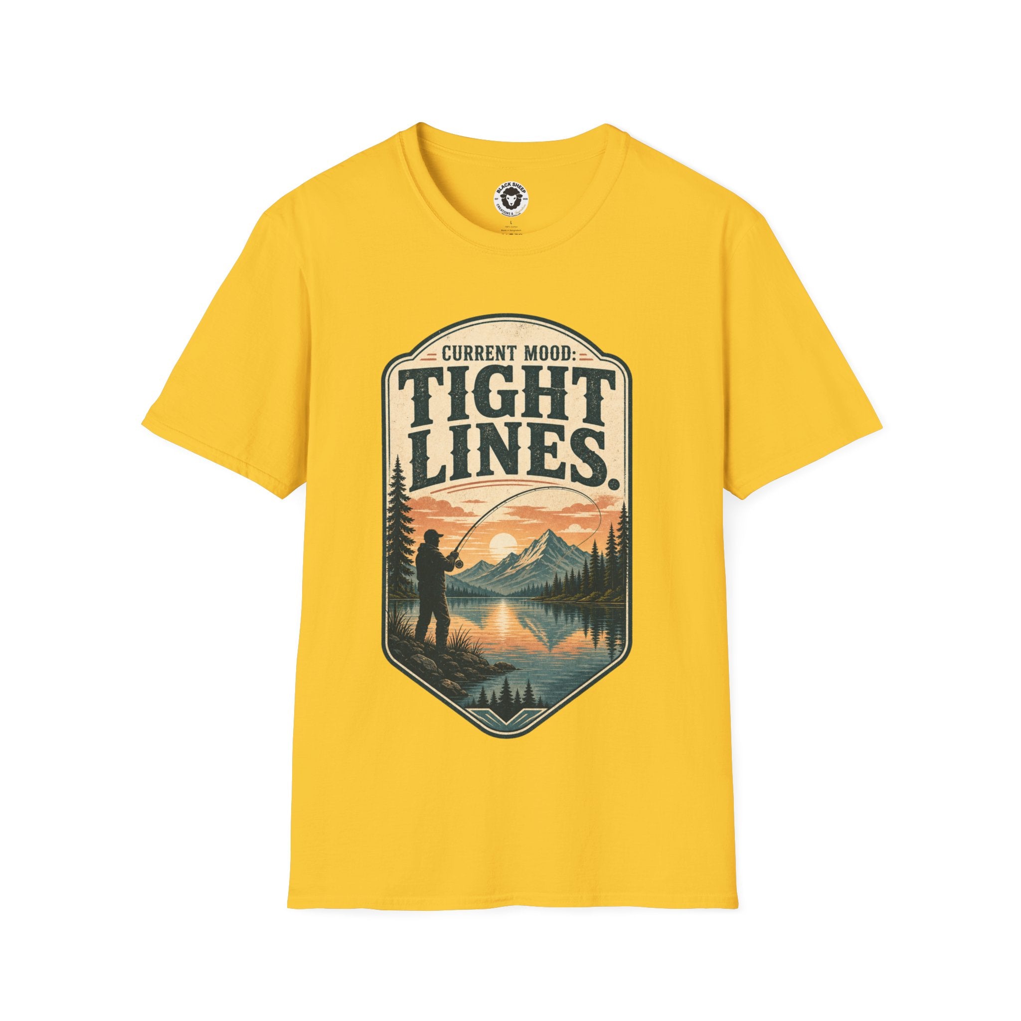 Fishing T-Shirt — "Current Mood: Tight Lines" Outdoor Angler Graphic Tee