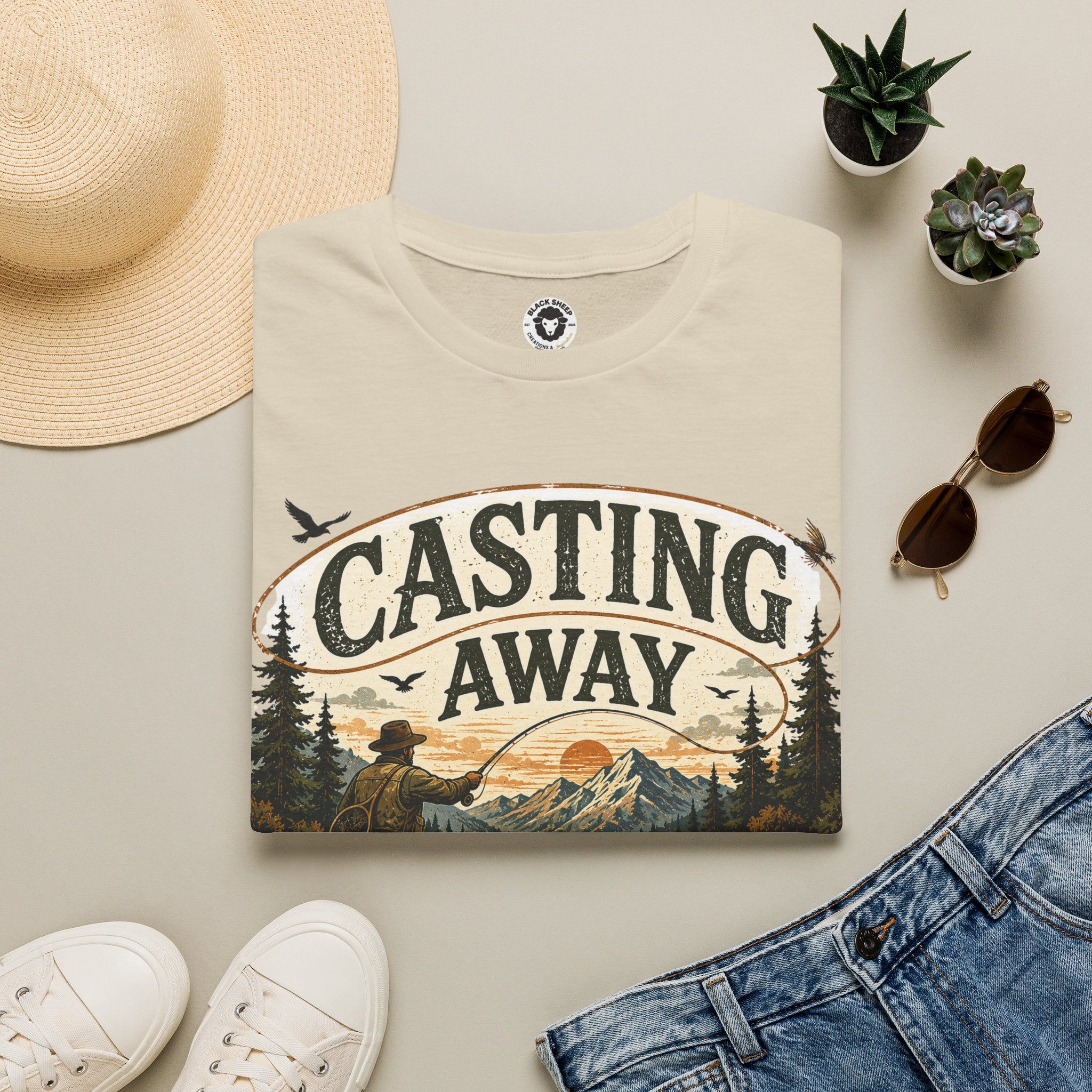 Fishing T-Shirt — "Casting Away Responsibilities" Vintage Outdoor Tee