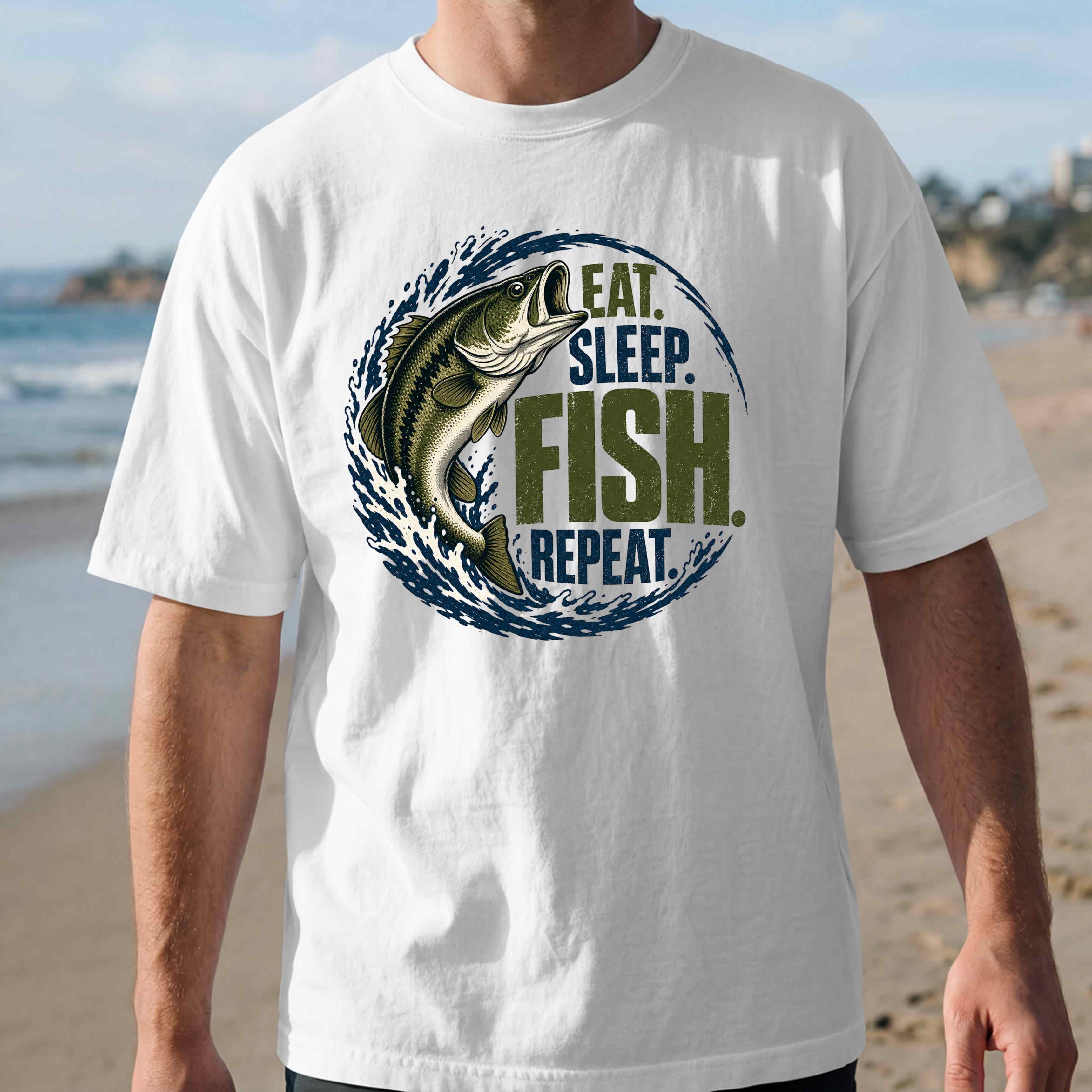 Fishing T-Shirt — "Eat. Sleep. Fish. Repeat." Graphic Tee for Anglers