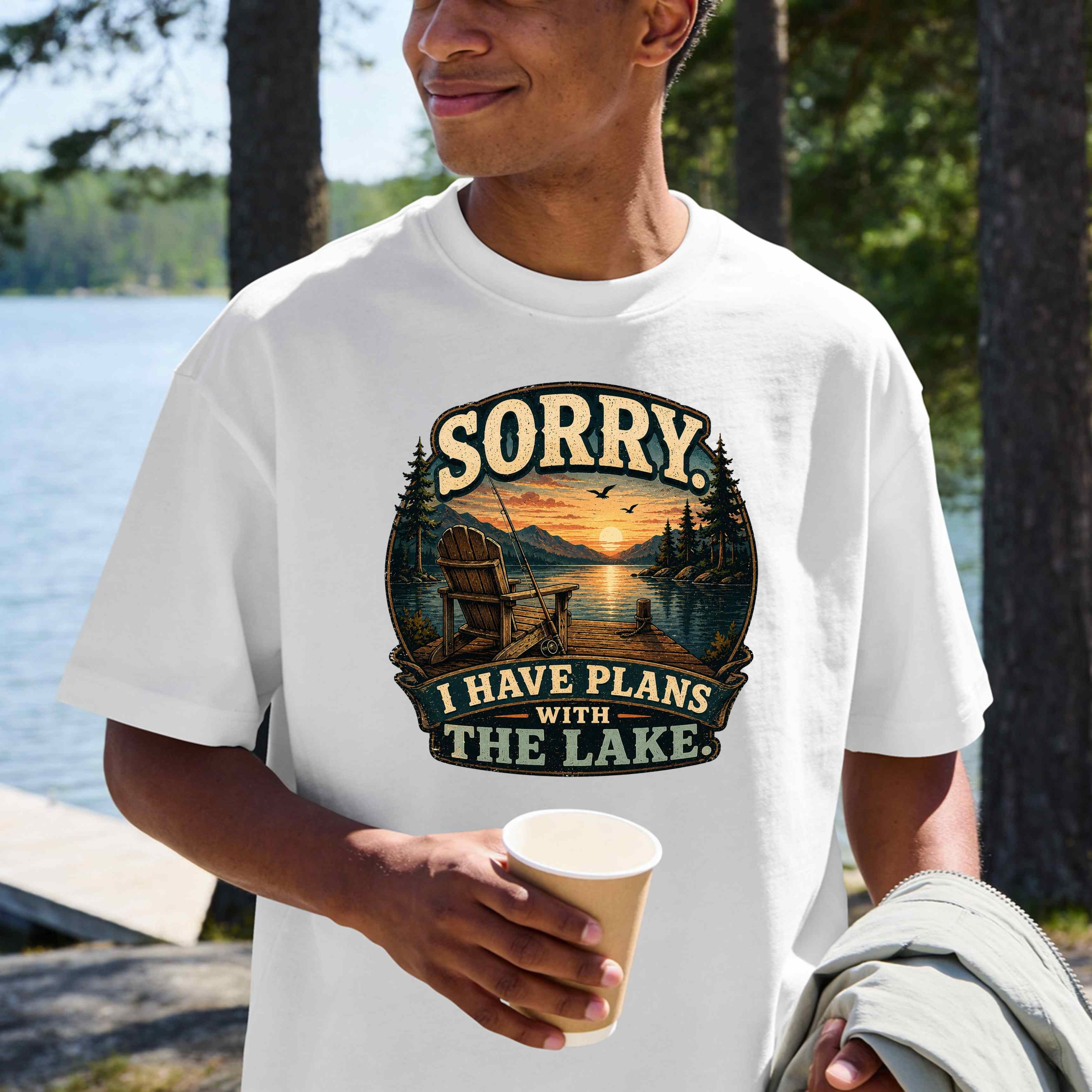 Lake Plans T-Shirt — "Sorry I Have Plans With The Lake" Retro Sunset Tee