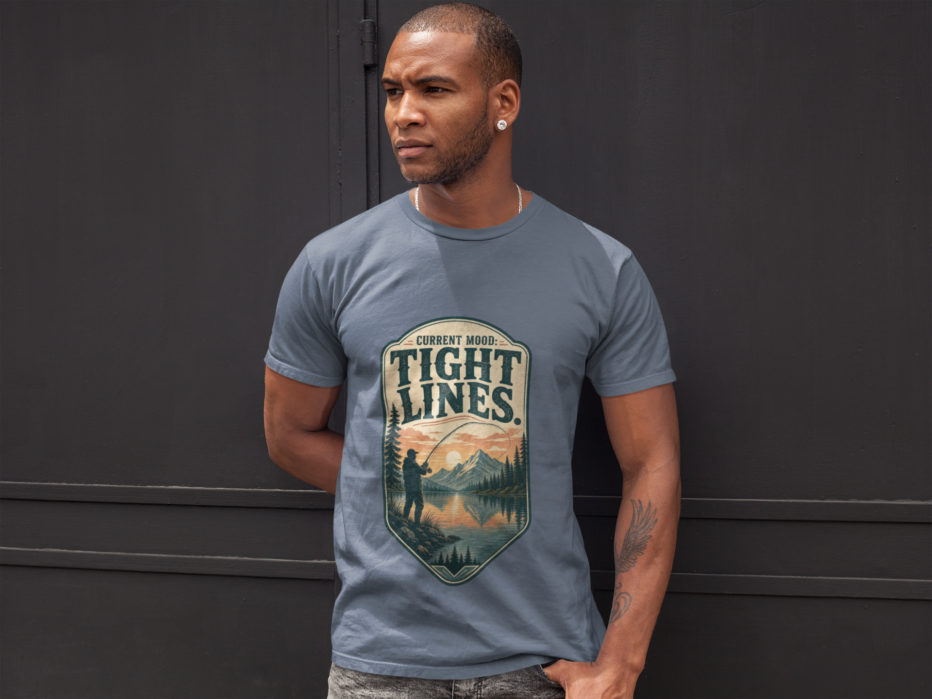 Fishing T-Shirt — "Current Mood: Tight Lines" Outdoor Angler Graphic Tee