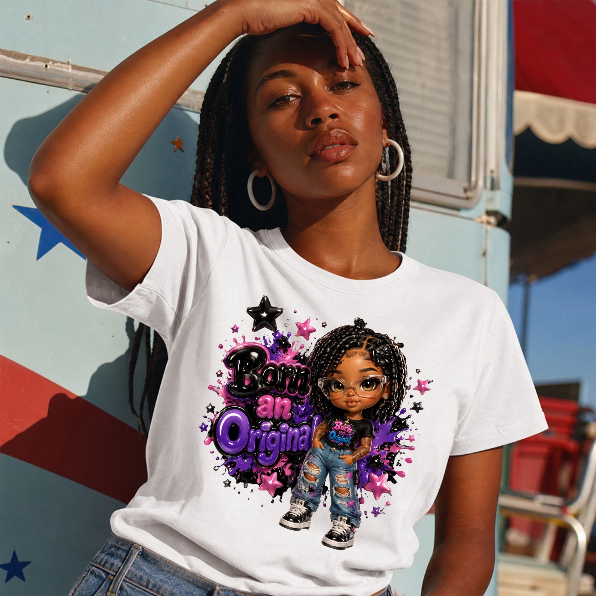 Cute Girl Doll Graphic T-Shirt — "Born an Original" Casual Tee