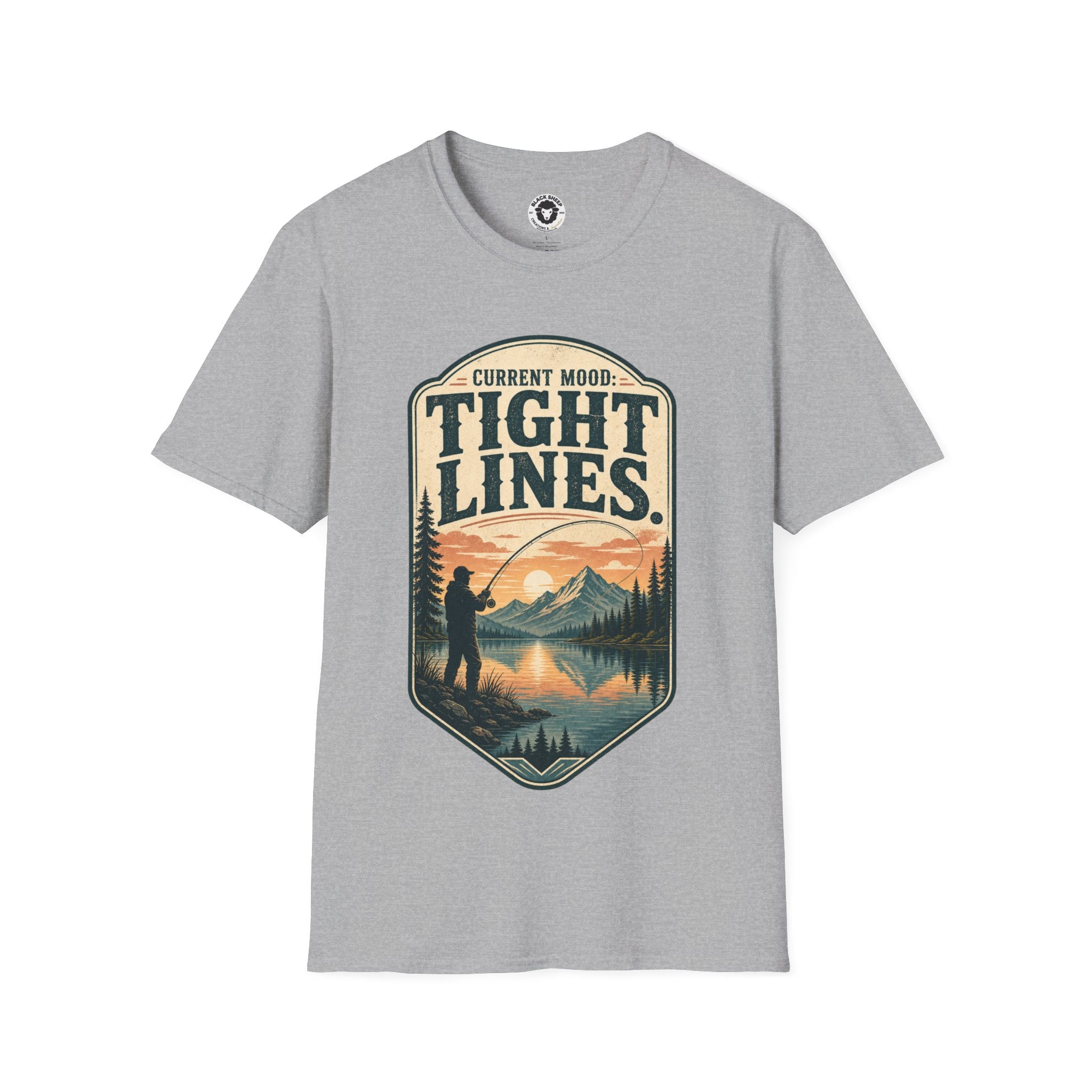 Fishing T-Shirt — "Current Mood: Tight Lines" Outdoor Angler Graphic Tee
