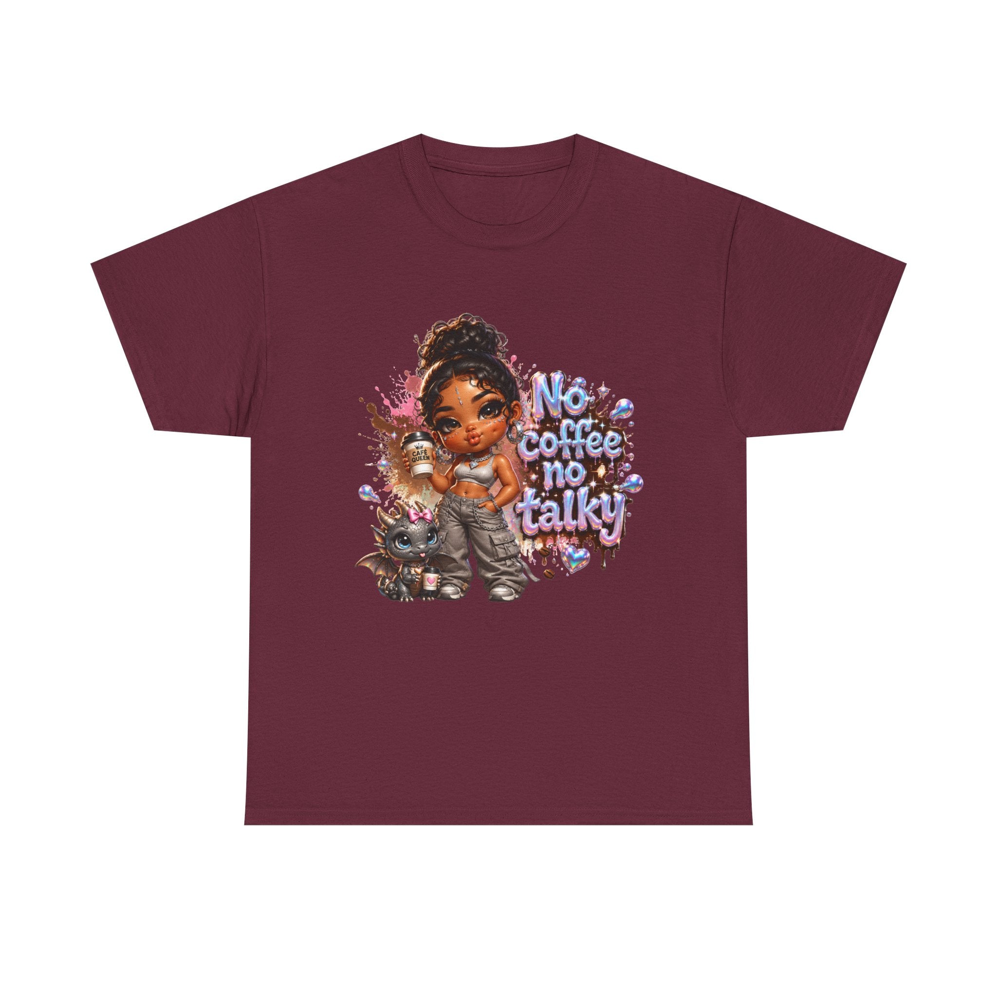 T-Shirt — "No Coffee No Talky" Cute Girl & Cat Graphic Tee
