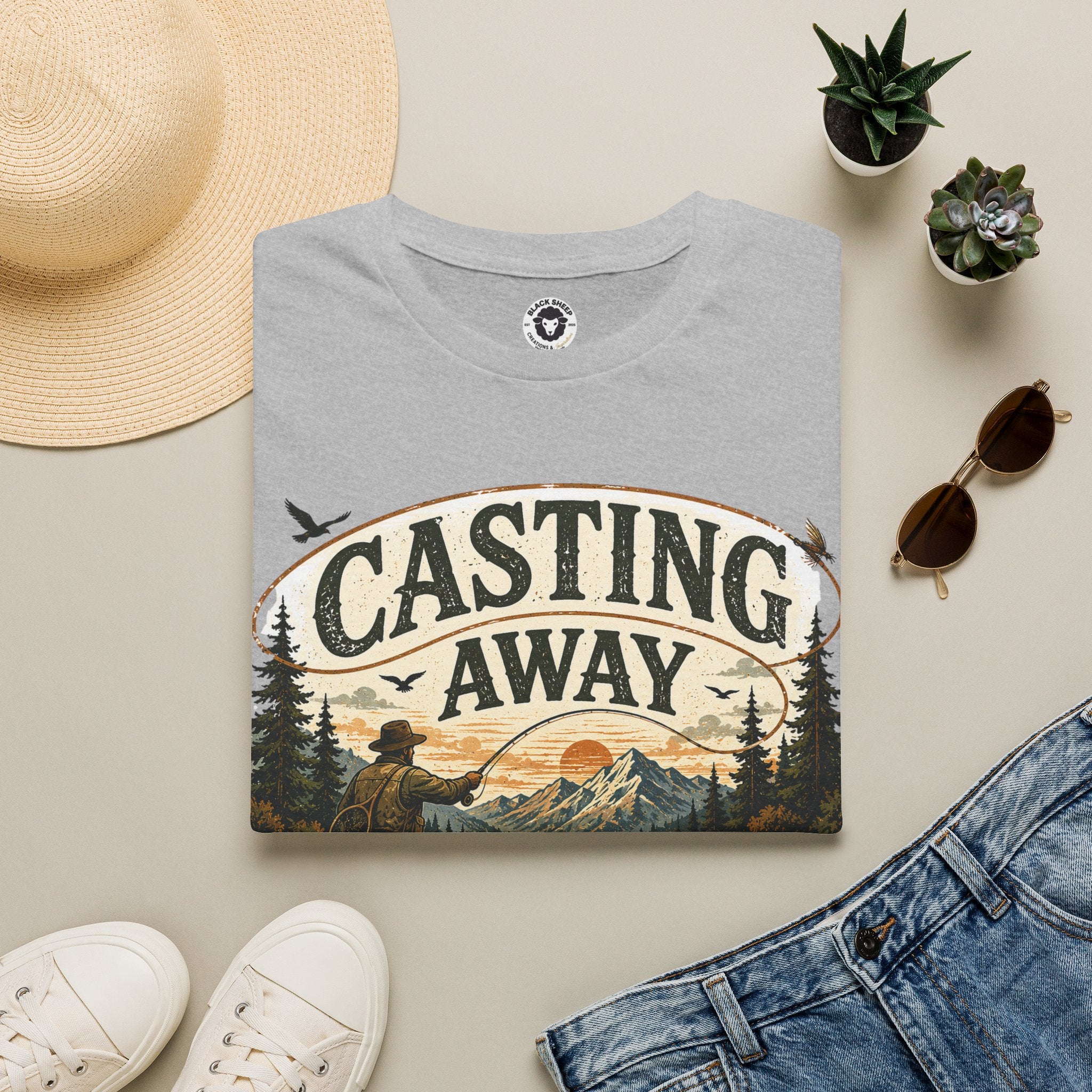 Fishing T-Shirt — "Casting Away Responsibilities" Vintage Outdoor Tee