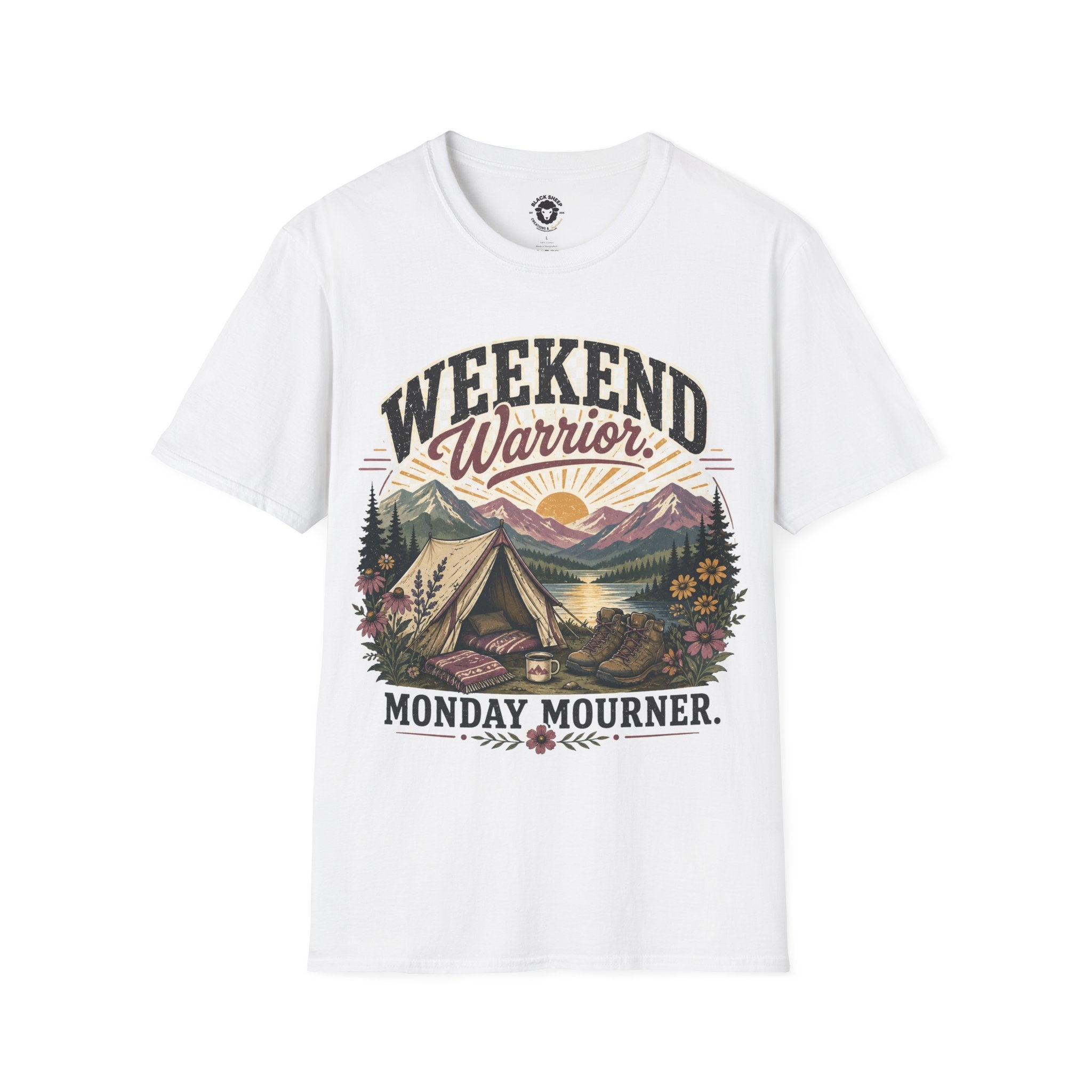 Weekend Warrior T-Shirt — Vintage Camping Adventure Graphic Tee ("Monday Mourns")