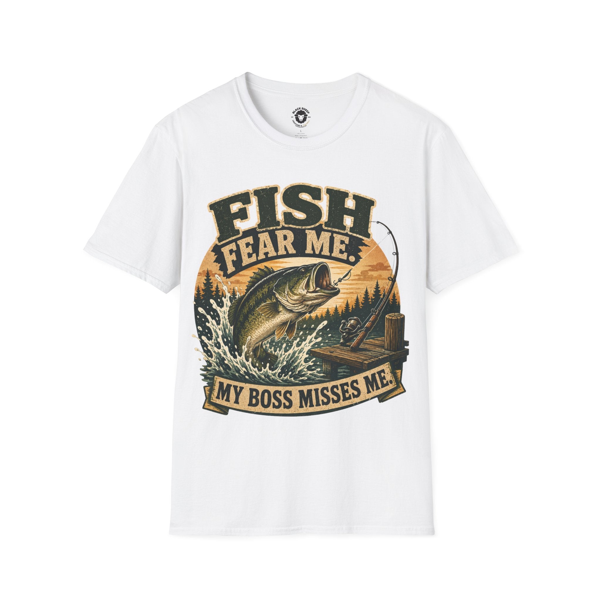 Fish Fear Me T-Shirt — Retro Fishing Graphic Tee ("My Boss Misses Me")