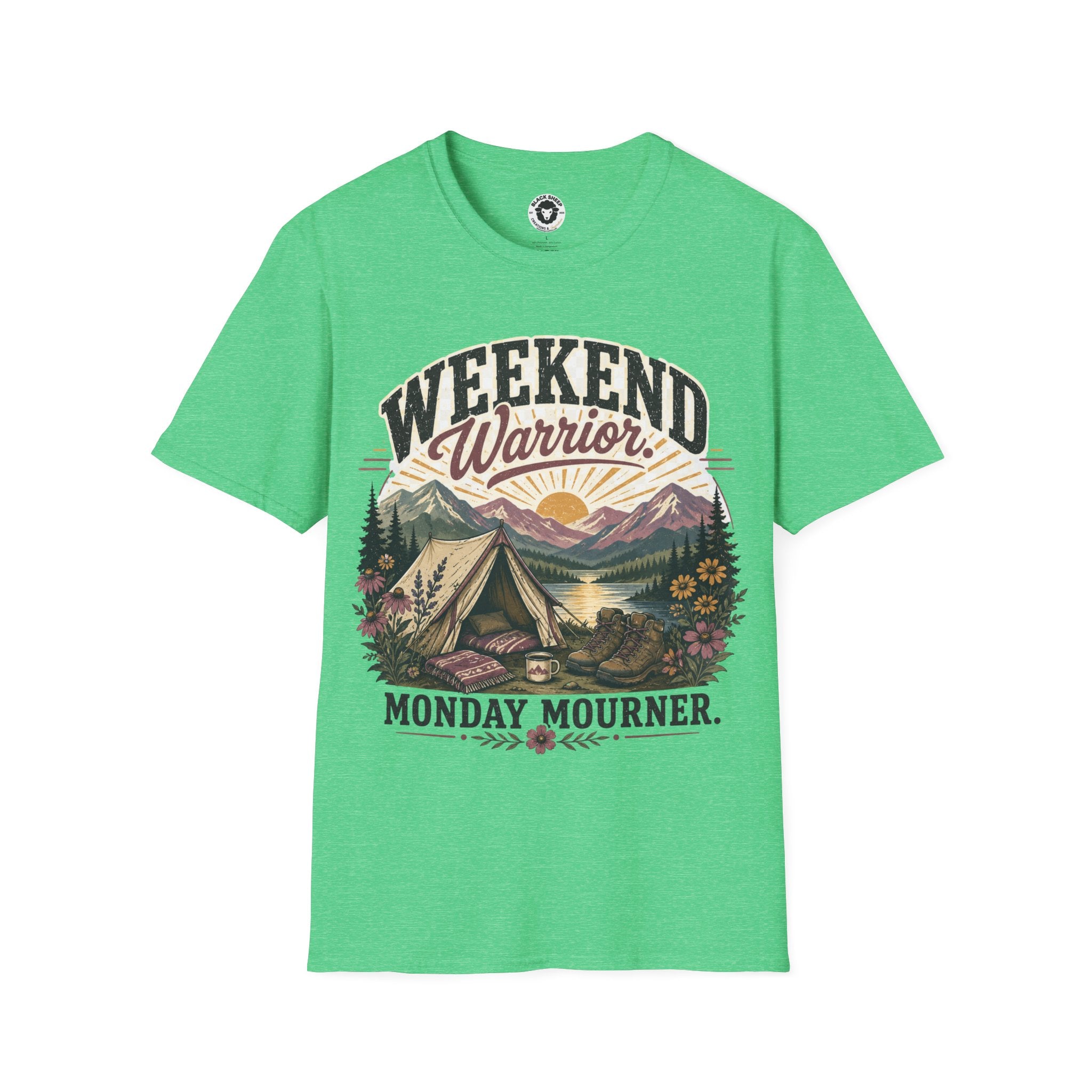 Weekend Warrior T-Shirt — Vintage Camping Adventure Graphic Tee ("Monday Mourns")