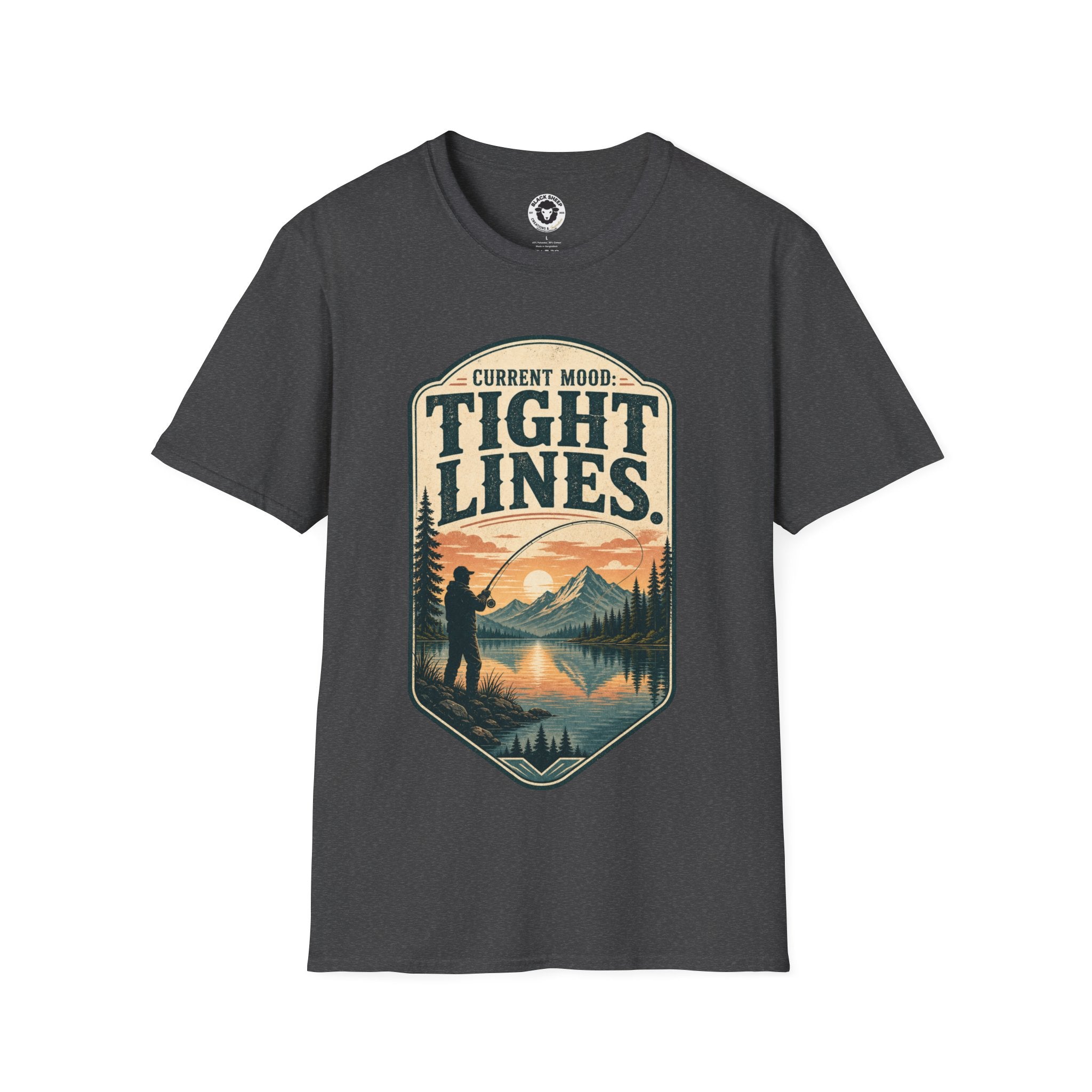 Fishing T-Shirt — "Current Mood: Tight Lines" Outdoor Angler Graphic Tee
