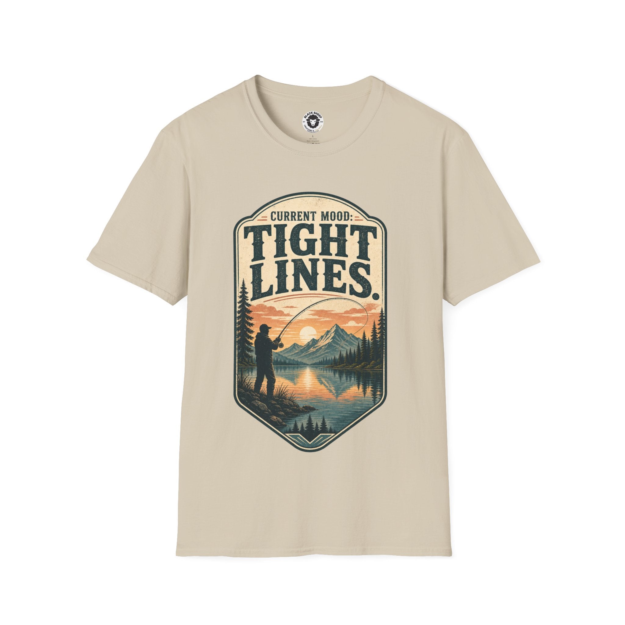 Fishing T-Shirt — "Current Mood: Tight Lines" Outdoor Angler Graphic Tee