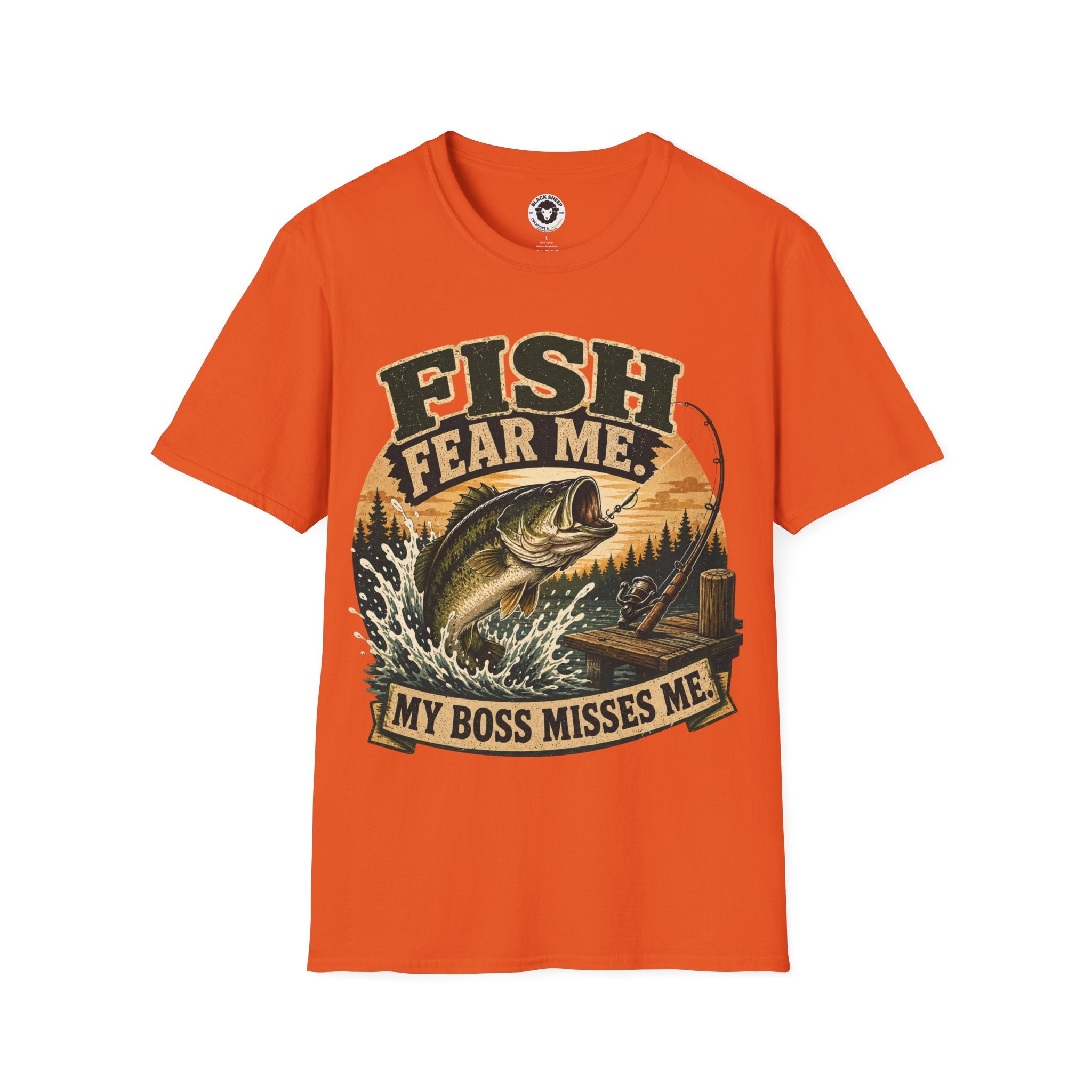 Fish Fear Me T-Shirt — Retro Fishing Graphic Tee ("My Boss Misses Me")