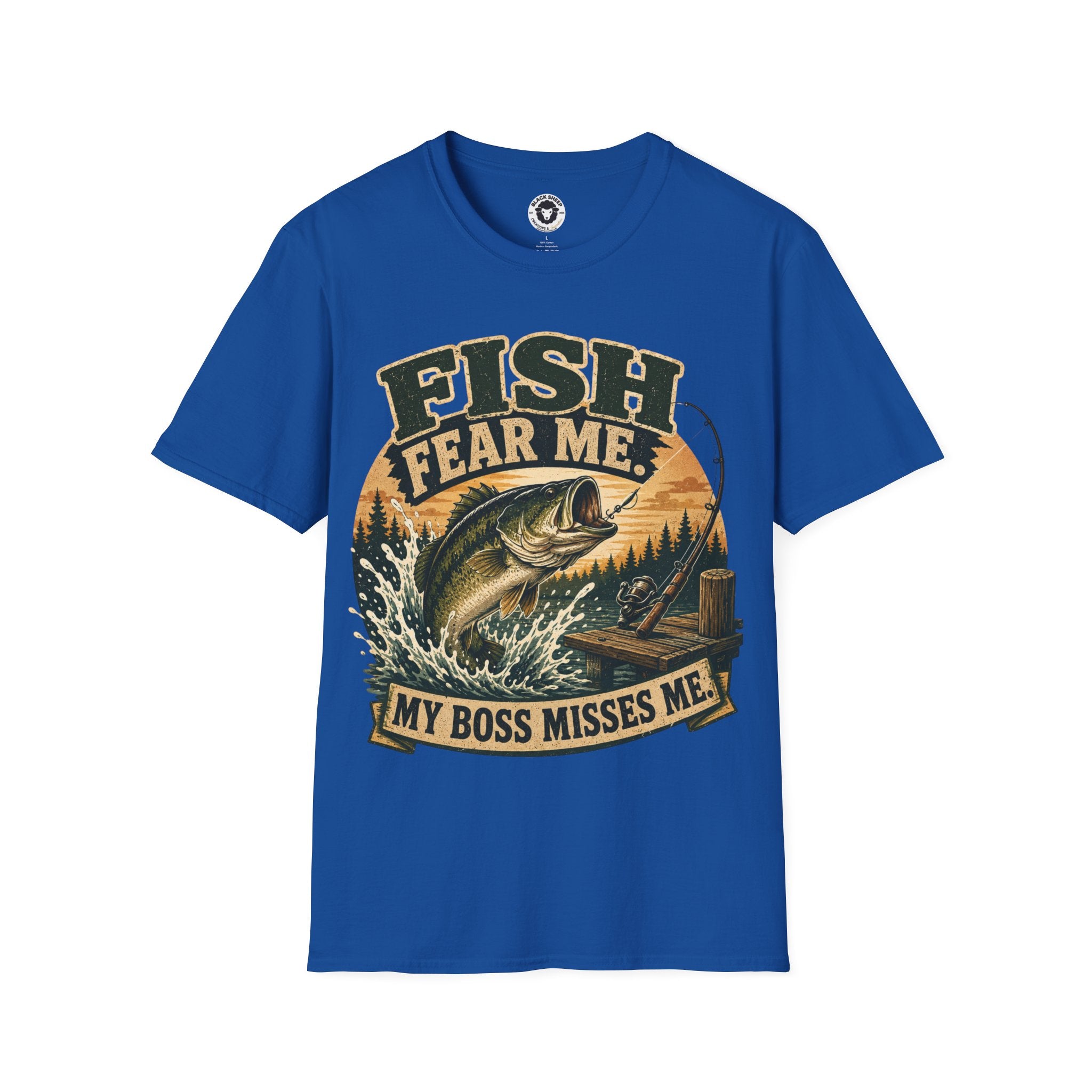 Fish Fear Me T-Shirt — Retro Fishing Graphic Tee ("My Boss Misses Me")