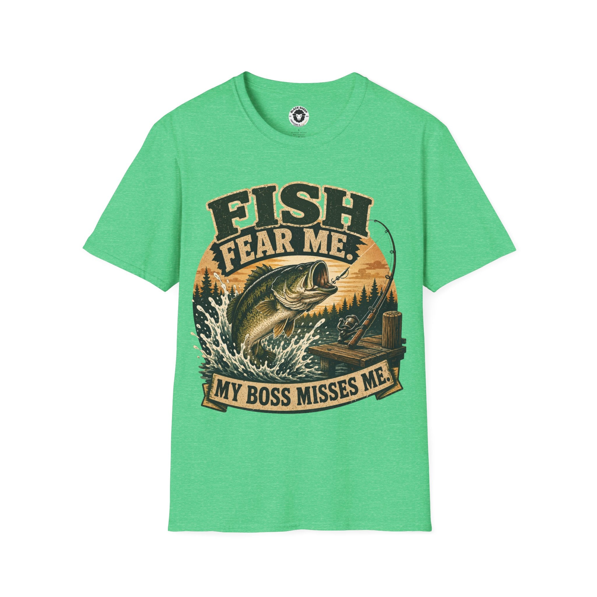 Fish Fear Me T-Shirt — Retro Fishing Graphic Tee ("My Boss Misses Me")