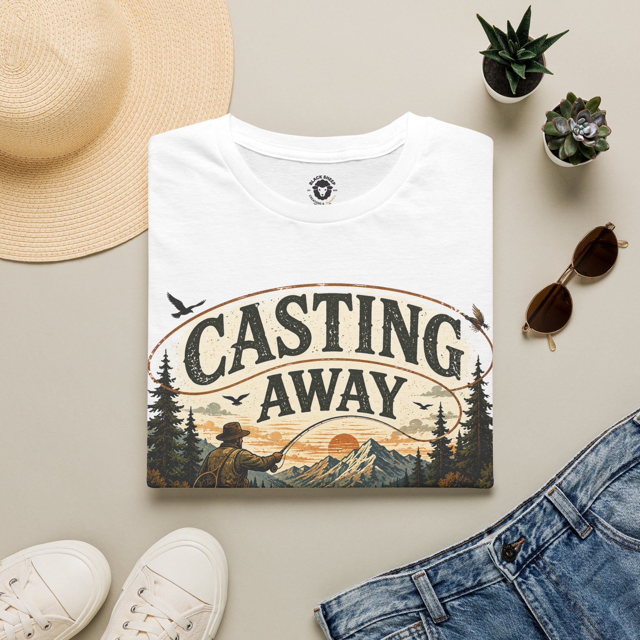 Fishing T-Shirt — "Casting Away Responsibilities" Vintage Outdoor Tee