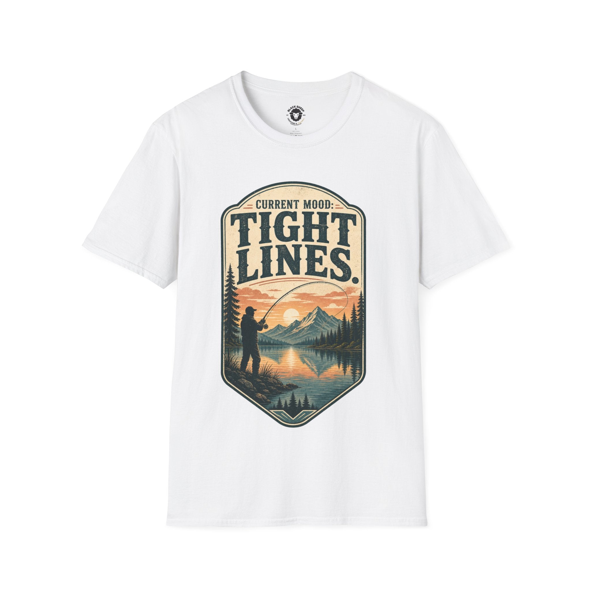Fishing T-Shirt — "Current Mood: Tight Lines" Outdoor Angler Graphic Tee