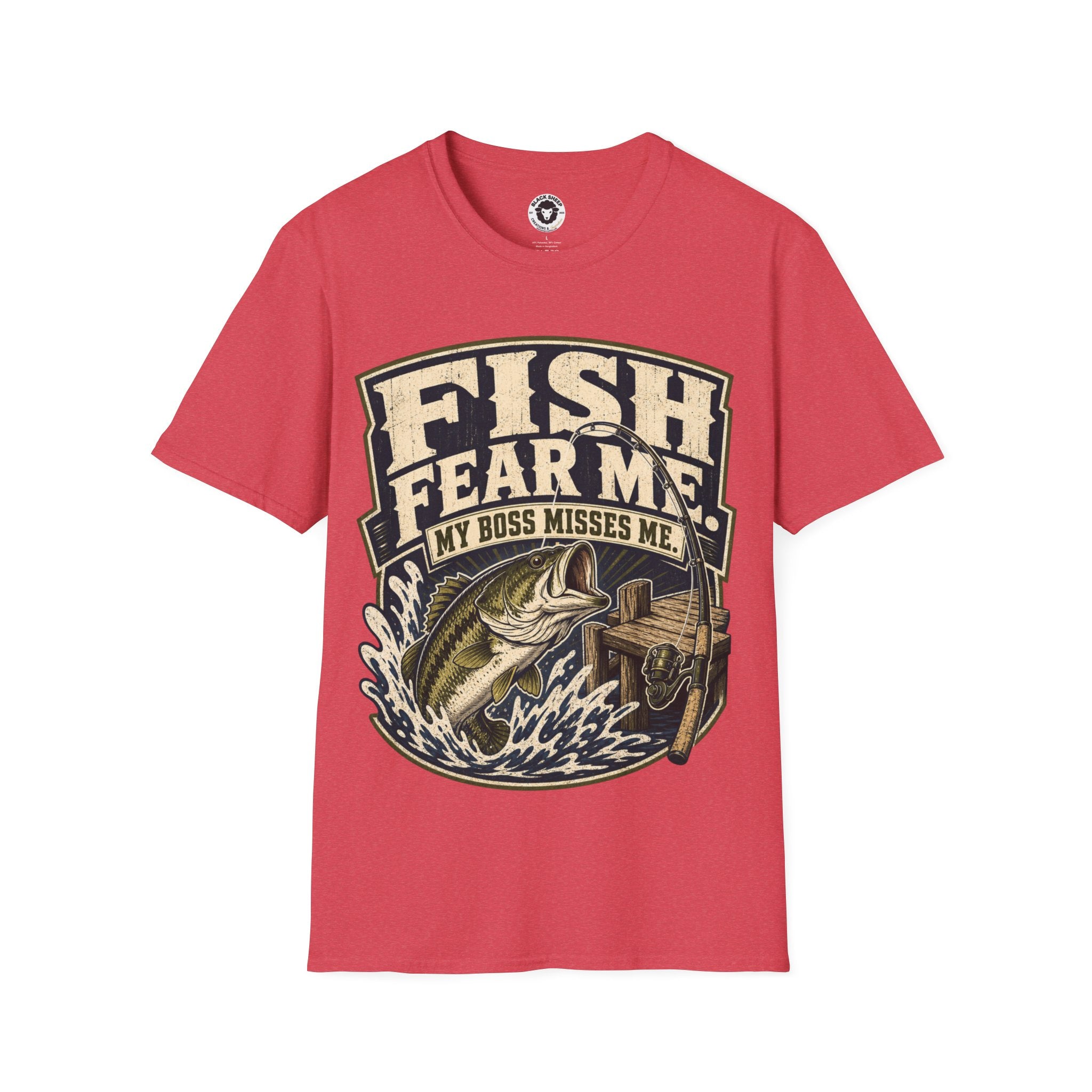 Fishing T-Shirt — "Fish Fear Me, My Boss Misses Me" Graphic Tee for Anglers