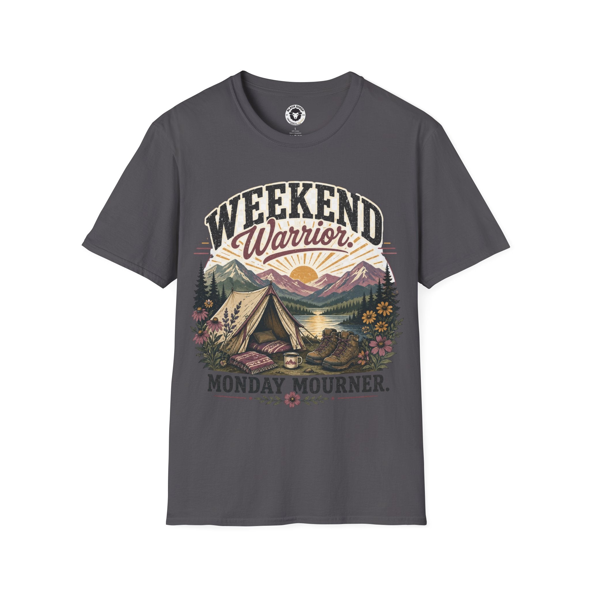 Weekend Warrior T-Shirt — Vintage Camping Adventure Graphic Tee ("Monday Mourns")
