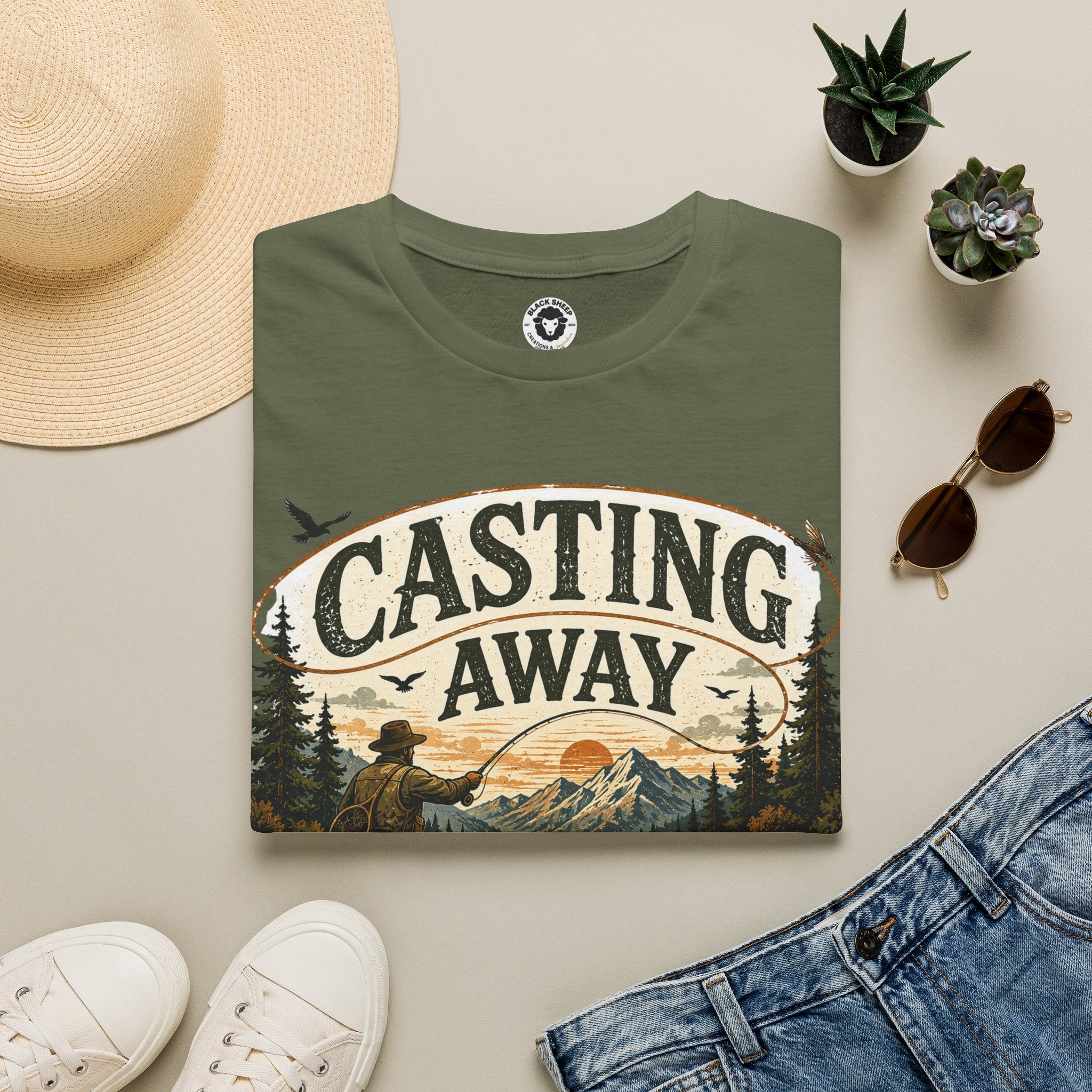 Fishing T-Shirt — "Casting Away Responsibilities" Vintage Outdoor Tee