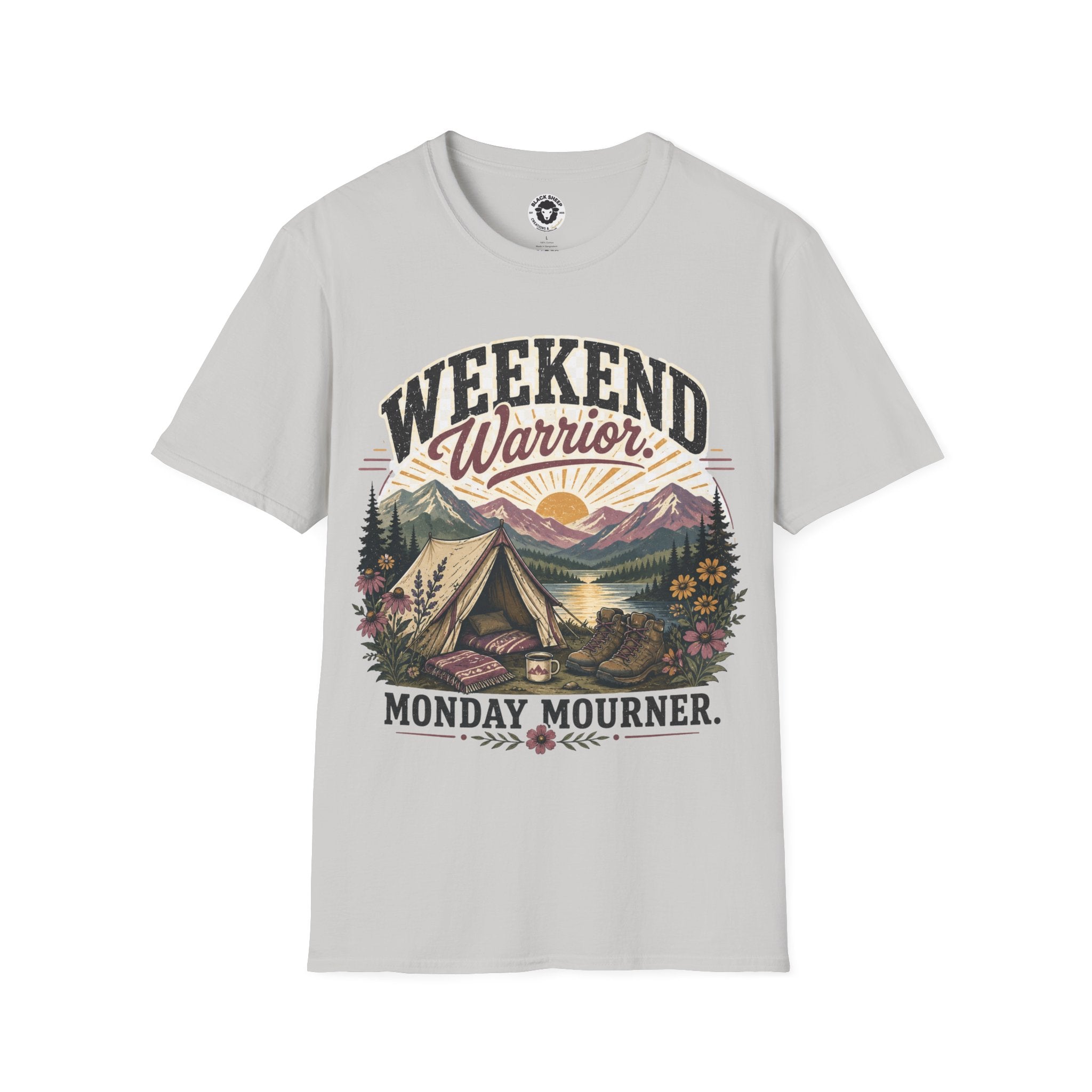 Weekend Warrior T-Shirt — Vintage Camping Adventure Graphic Tee ("Monday Mourns")